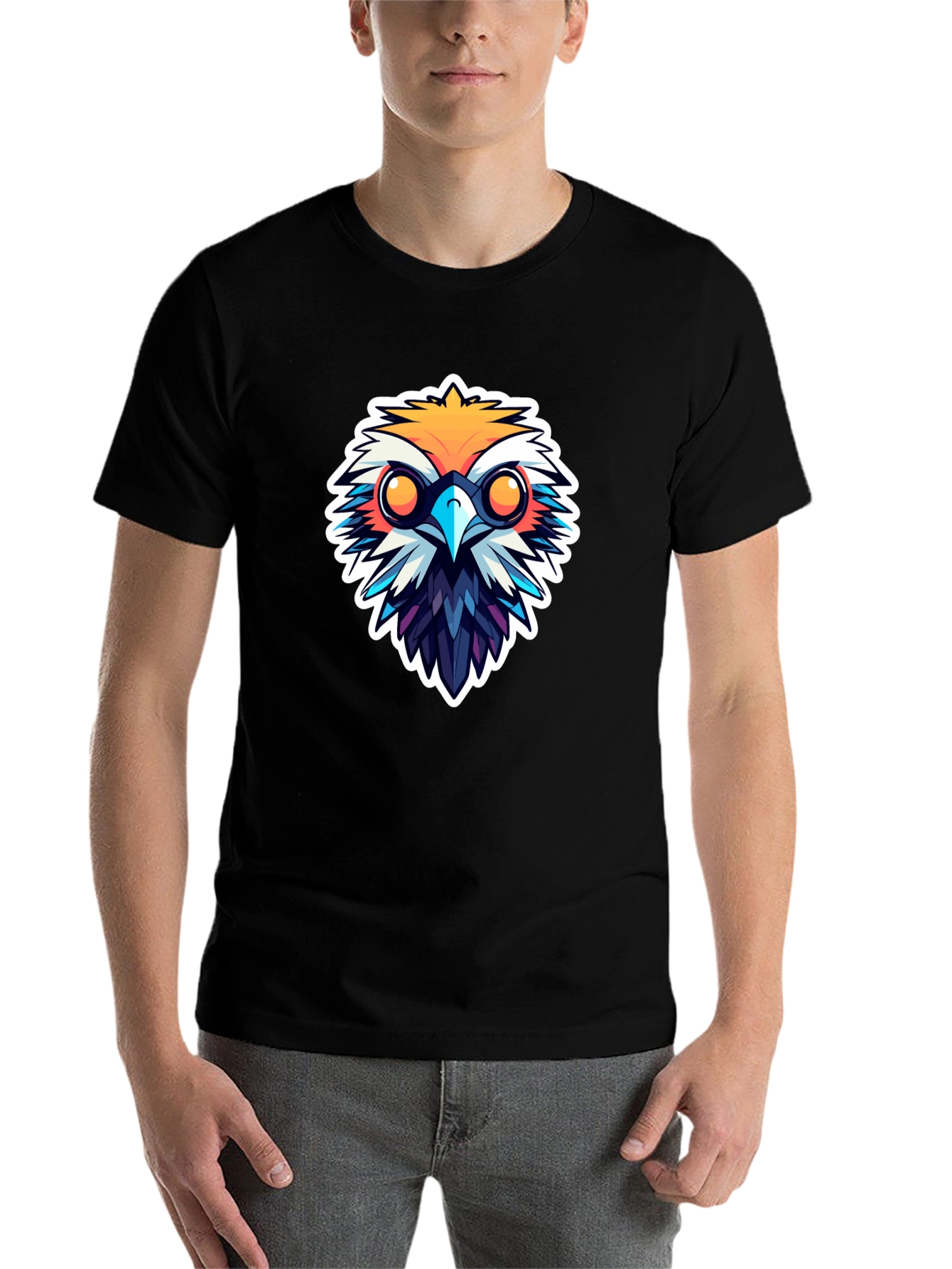 Black Men's Black T-Shirt with Owl Design view 7