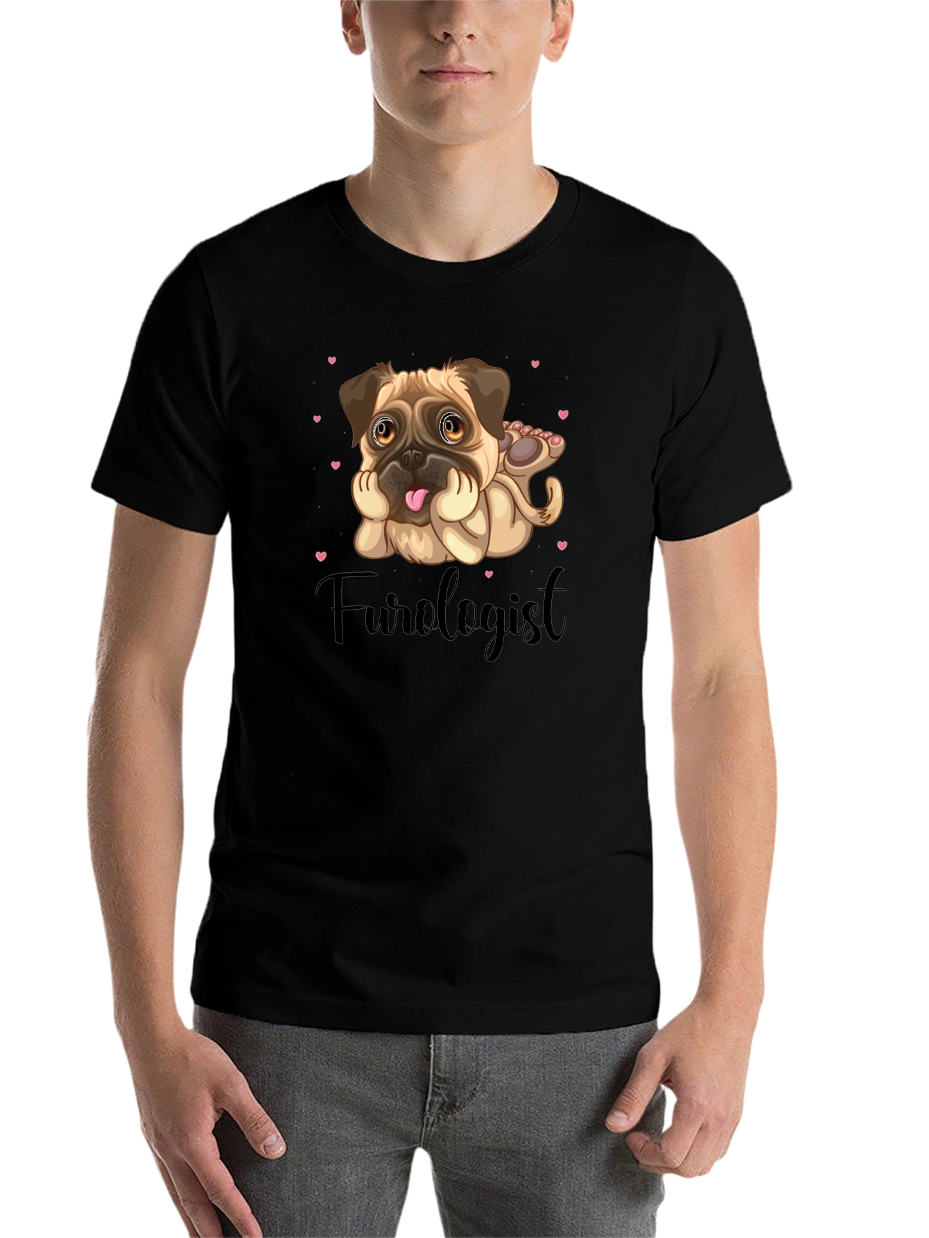 Black Furologist Pug T-Shirt view 7