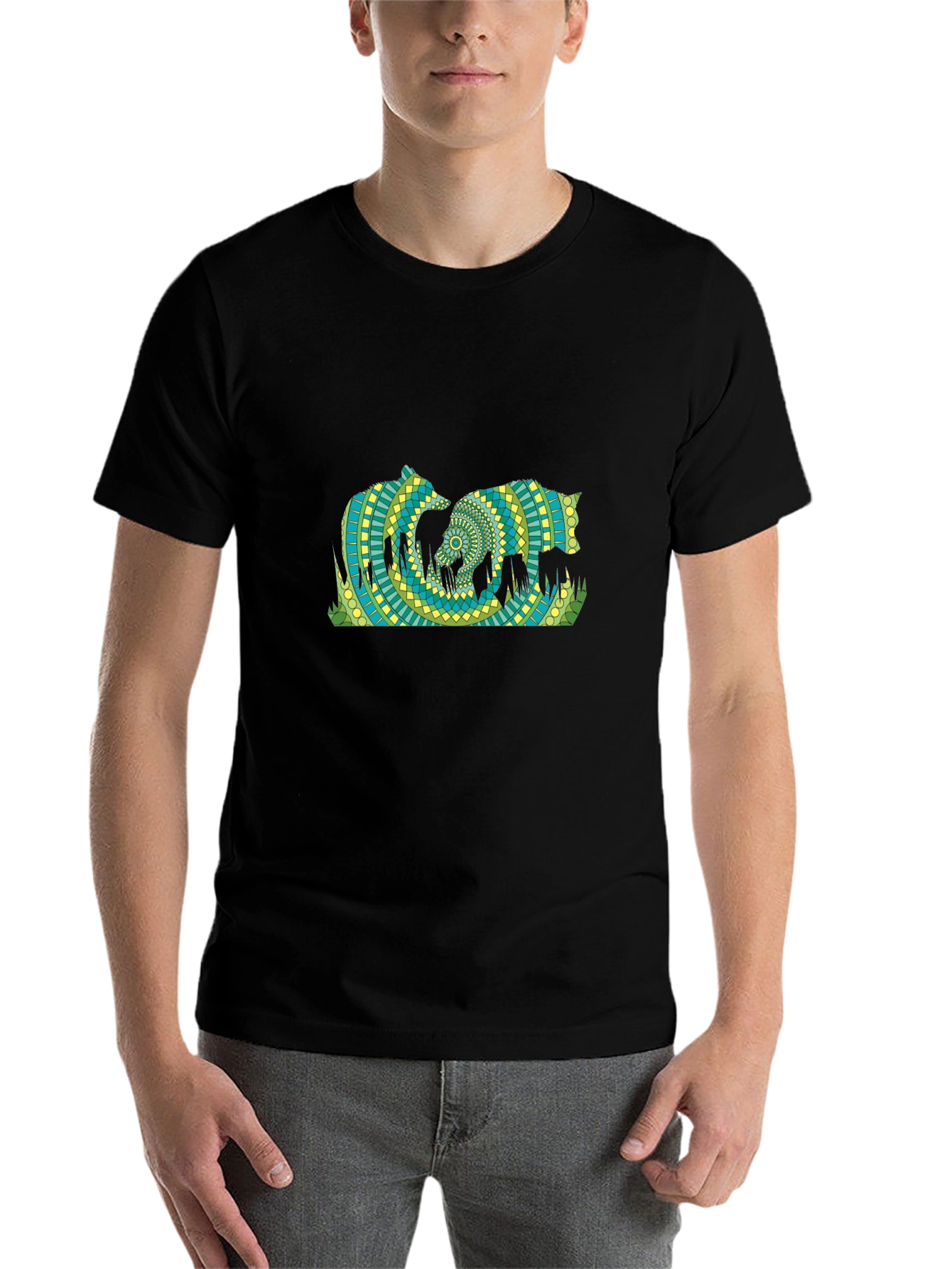 Black Geometric Bears T-Shirt - Black view 7