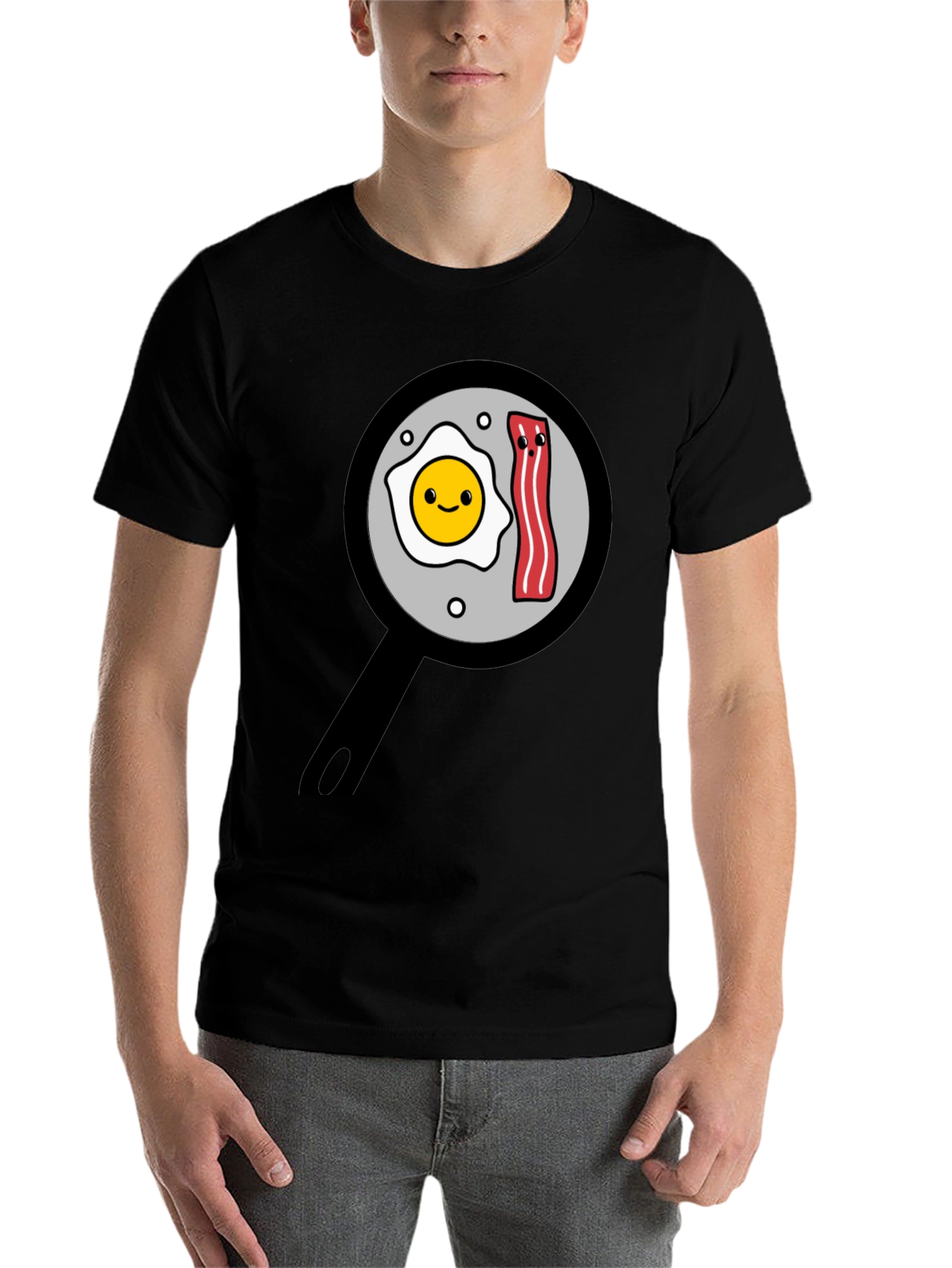 Black Funny Breakfast T-Shirt - Egg and Bacon Pan Design view 7