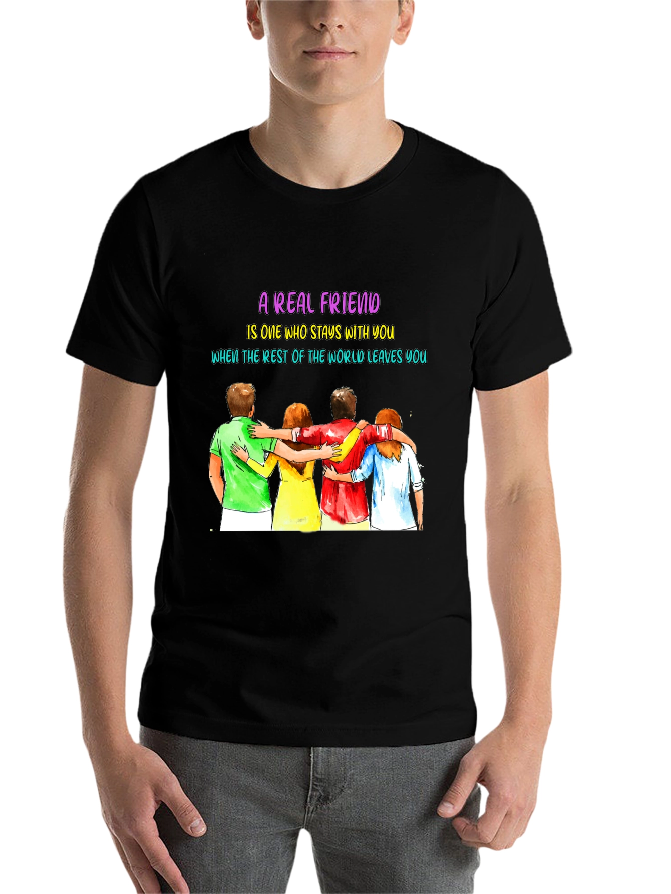 Black A Real Friend T-Shirt - Friendship Graphic Tee view 7
