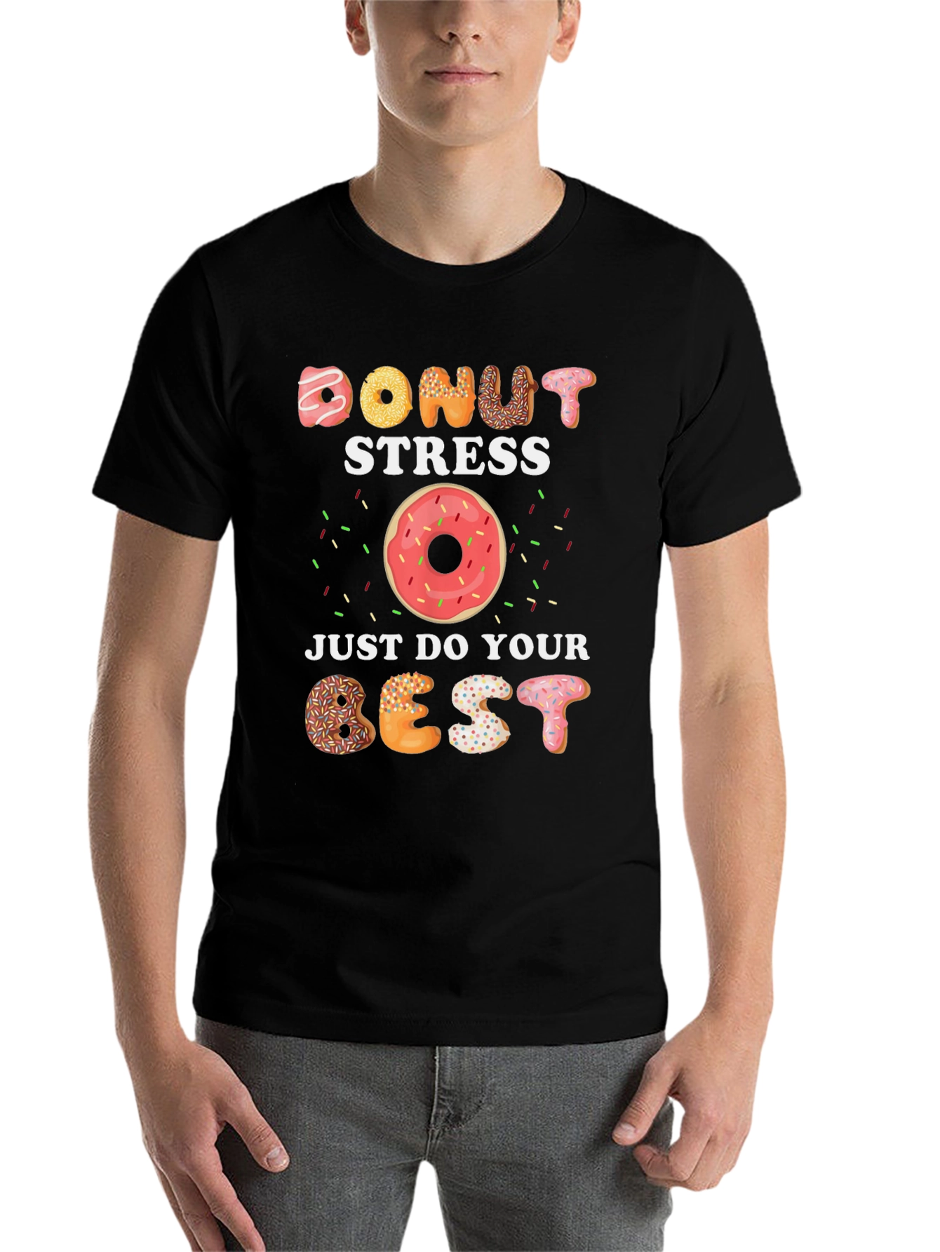 Black Donut Stress Graphic Tee - Just Do Your Best view 7