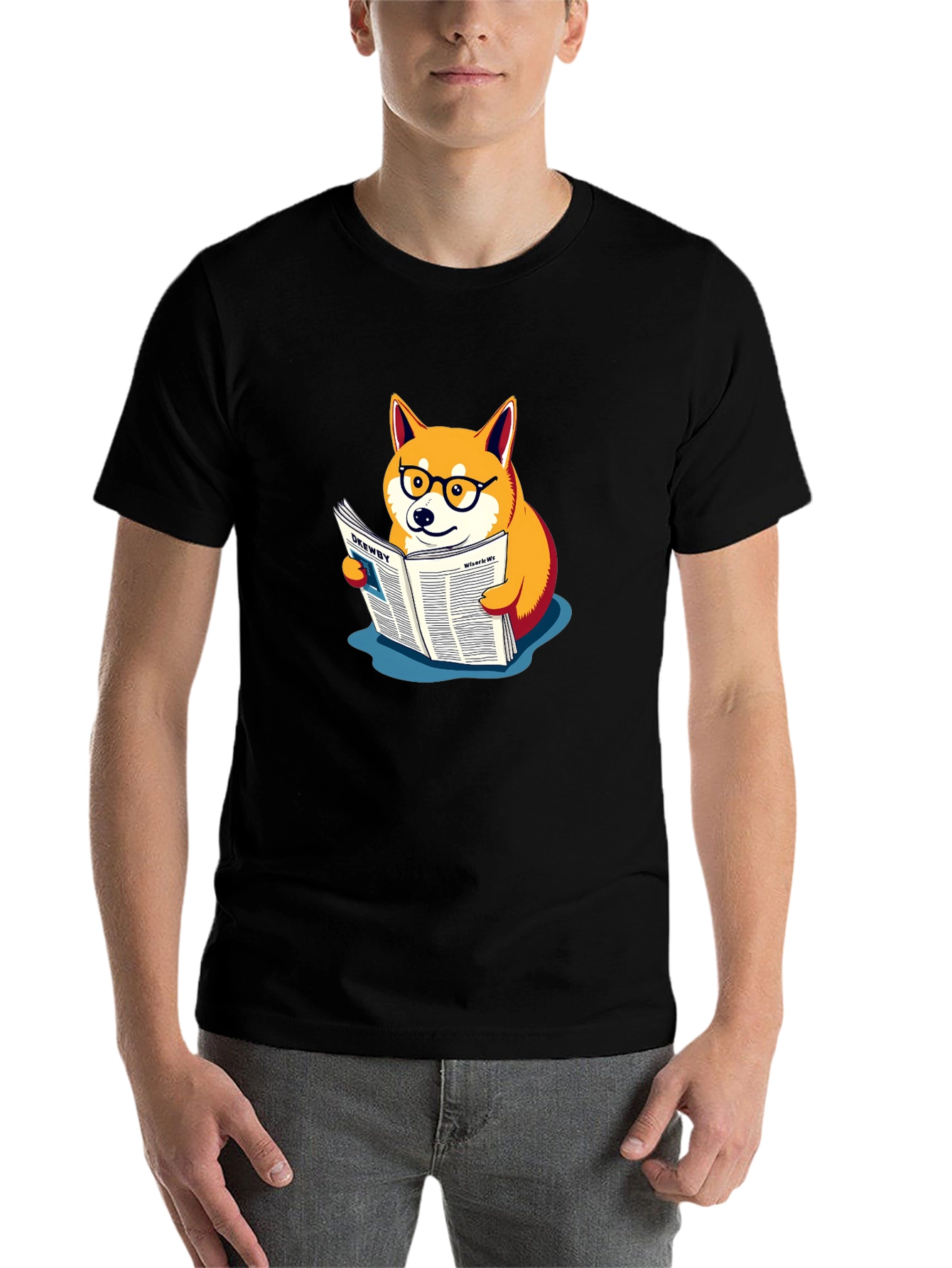 Black Shiba Inu Reading Newspaper Graphic Tee view 7