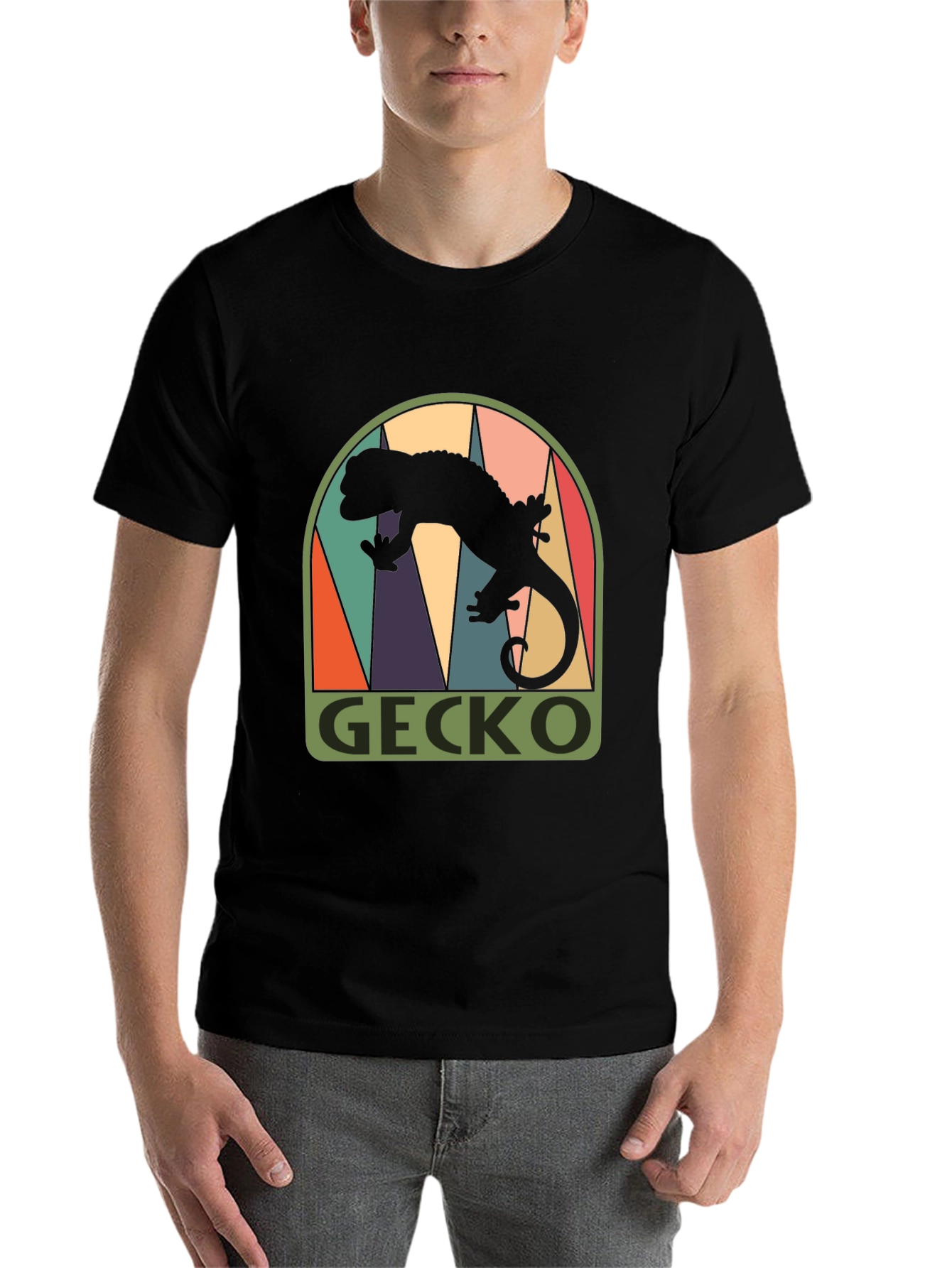 Black Retro Gecko Graphic Tee - Cool Black T-Shirt view 7