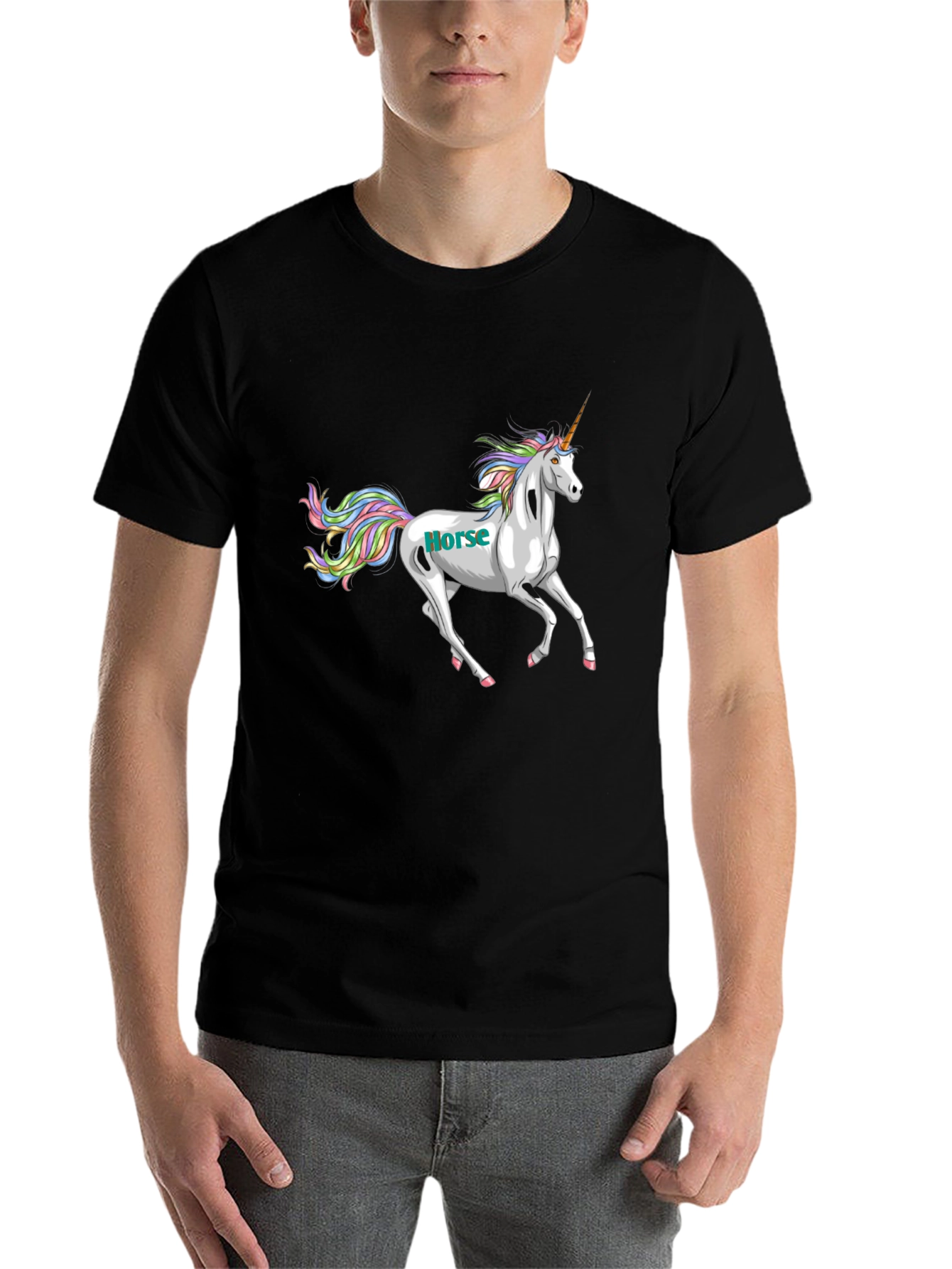 Black Unicorn Horse Graphic Print Black T-Shirt view 7