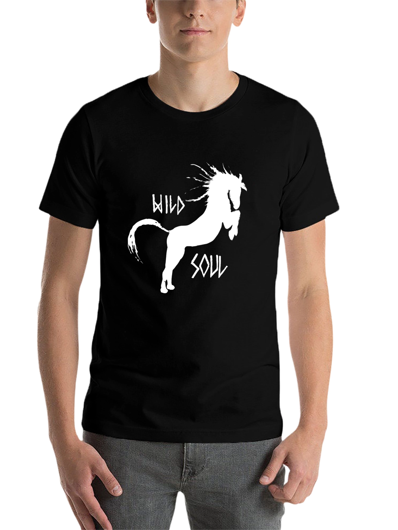 Black Wild Soul Horse Graphic Tee - Black Cotton T-Shirt view 7