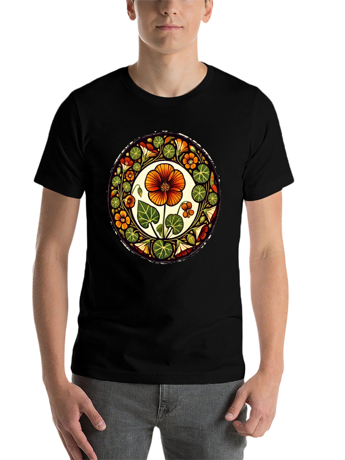 Black Floral Mandala Graphic Tee - Black Cotton T-Shirt view 7