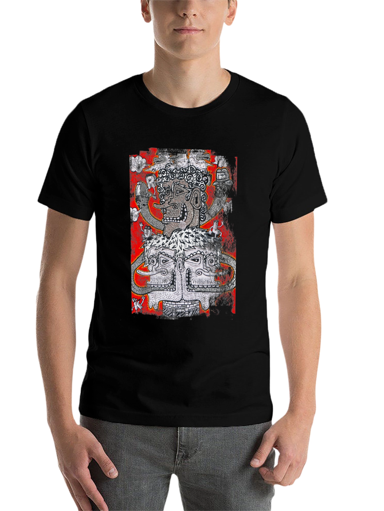 Black Unique Graphic Print Black T-Shirt view 7