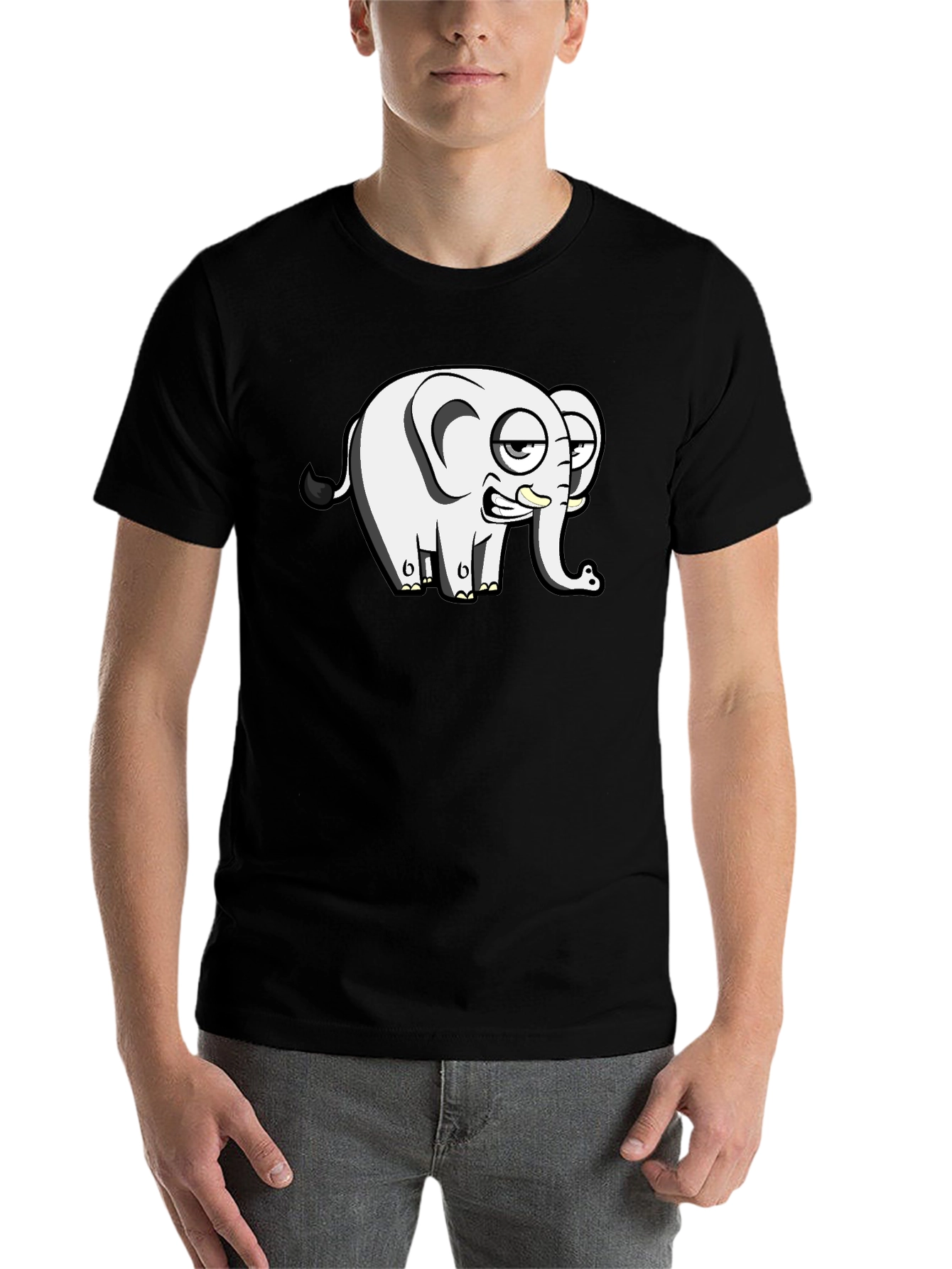Black Funny Elephant Cartoon Black T-Shirt view 7