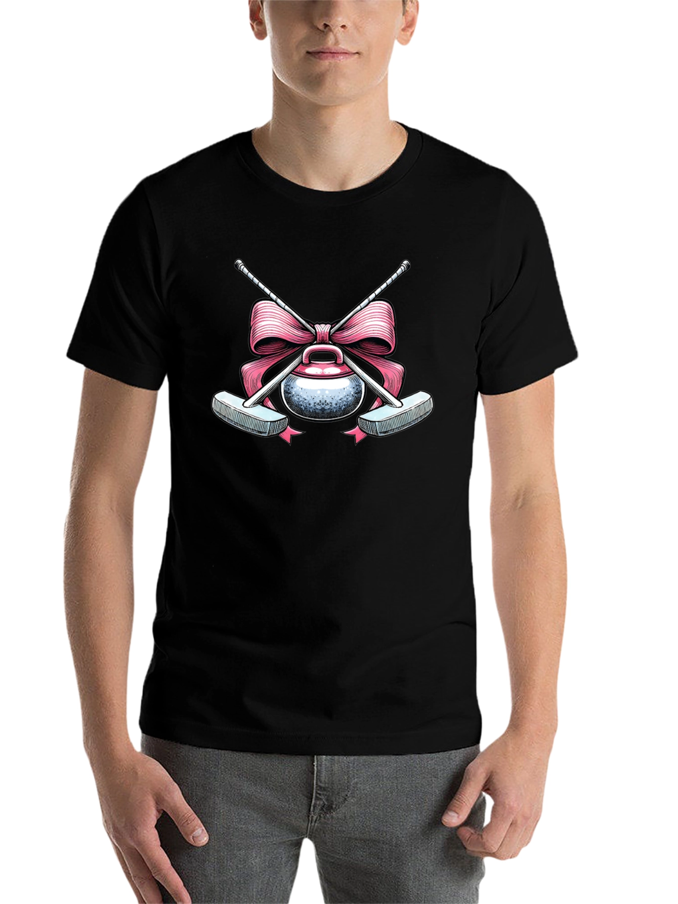 Black Curling Stone with Bow T-Shirt view 7