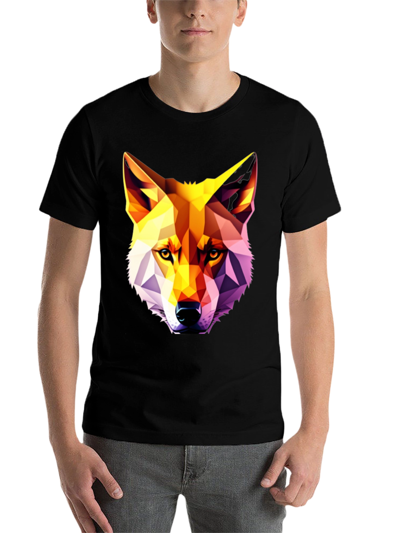 Black Geometric Wolf Graphic Tee - Modern Art Shirt view 7