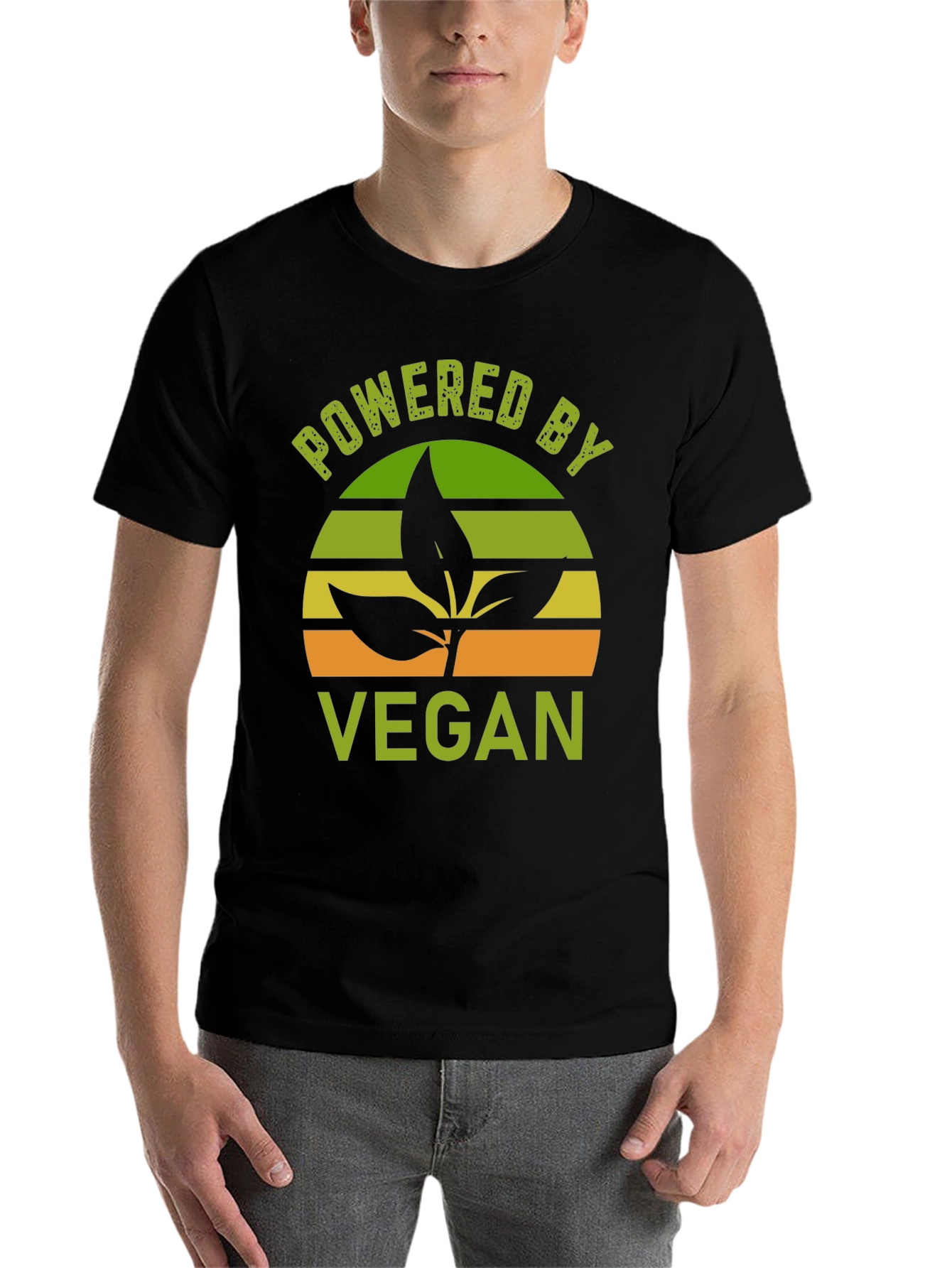 Black Powered By Vegan T-Shirt - Plant Based Lifestyle Tee view 7