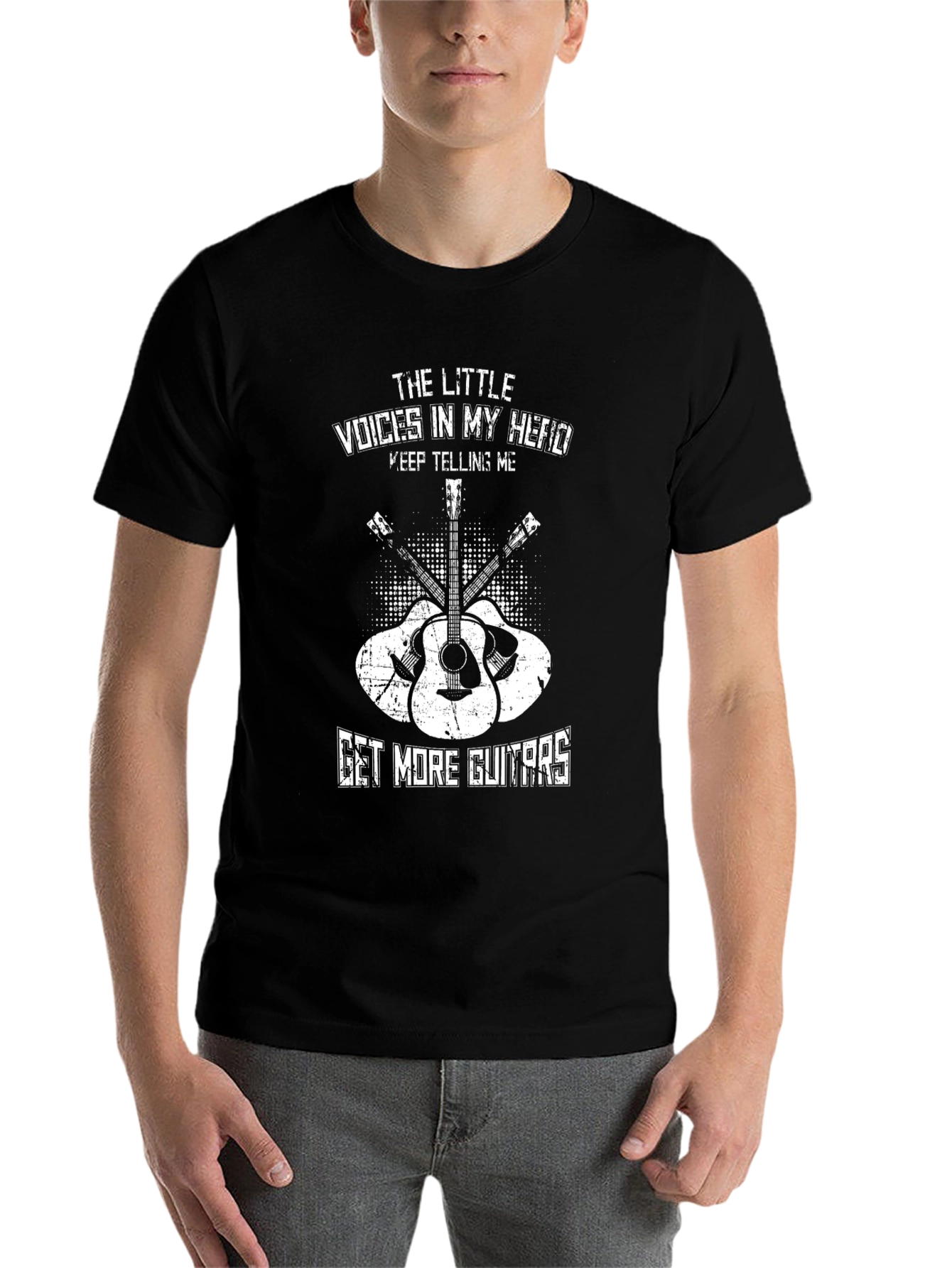 Black Guitar Lover T-Shirt - The Little Voices in My Head view 7