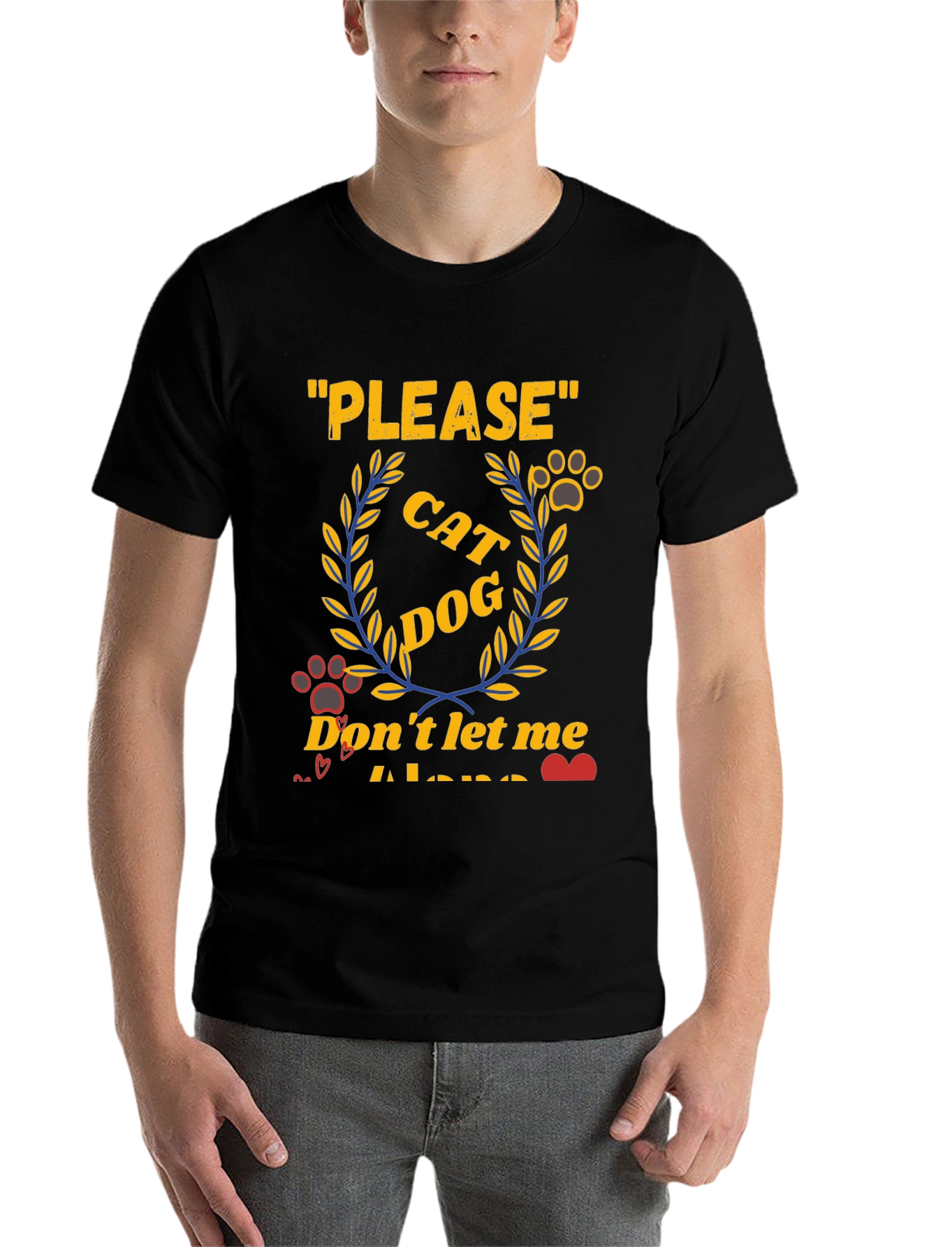 Black Cat Dog Lover T-Shirt - "Please Don't Let Me Alone" view 7