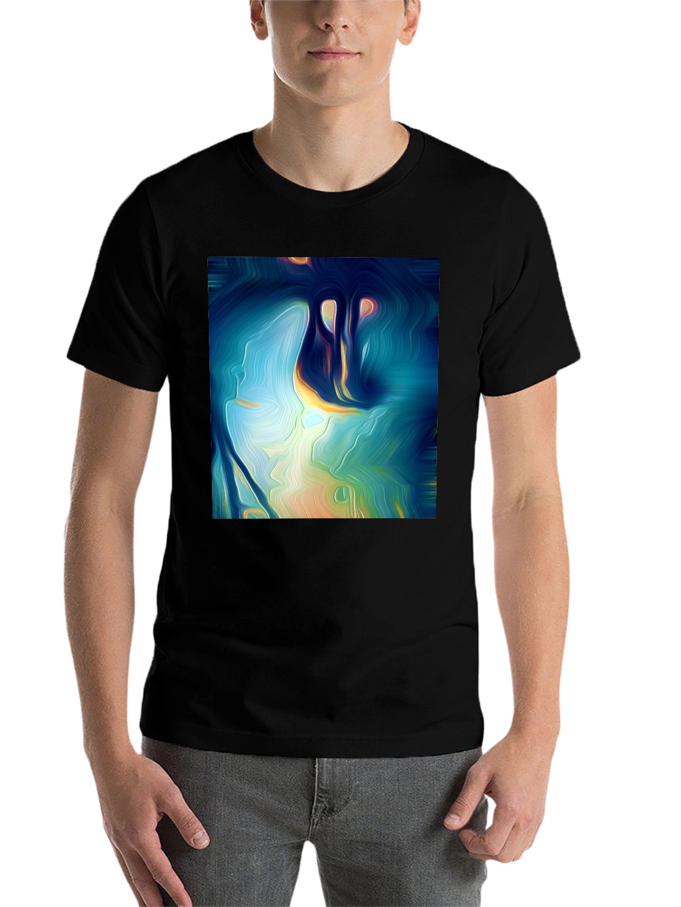 Black Abstract Art Tee: Vivid Design, Soft Cotton, Classic Fit view 7