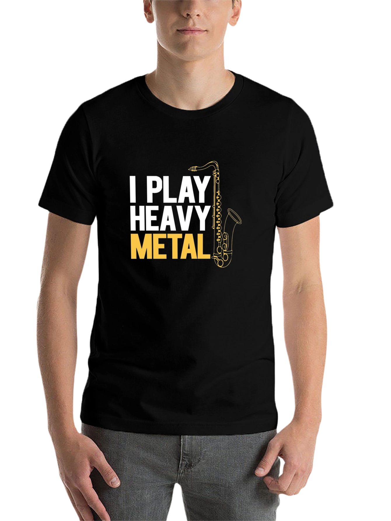 Black I Play Heavy Metal Saxophone T-Shirt view 7