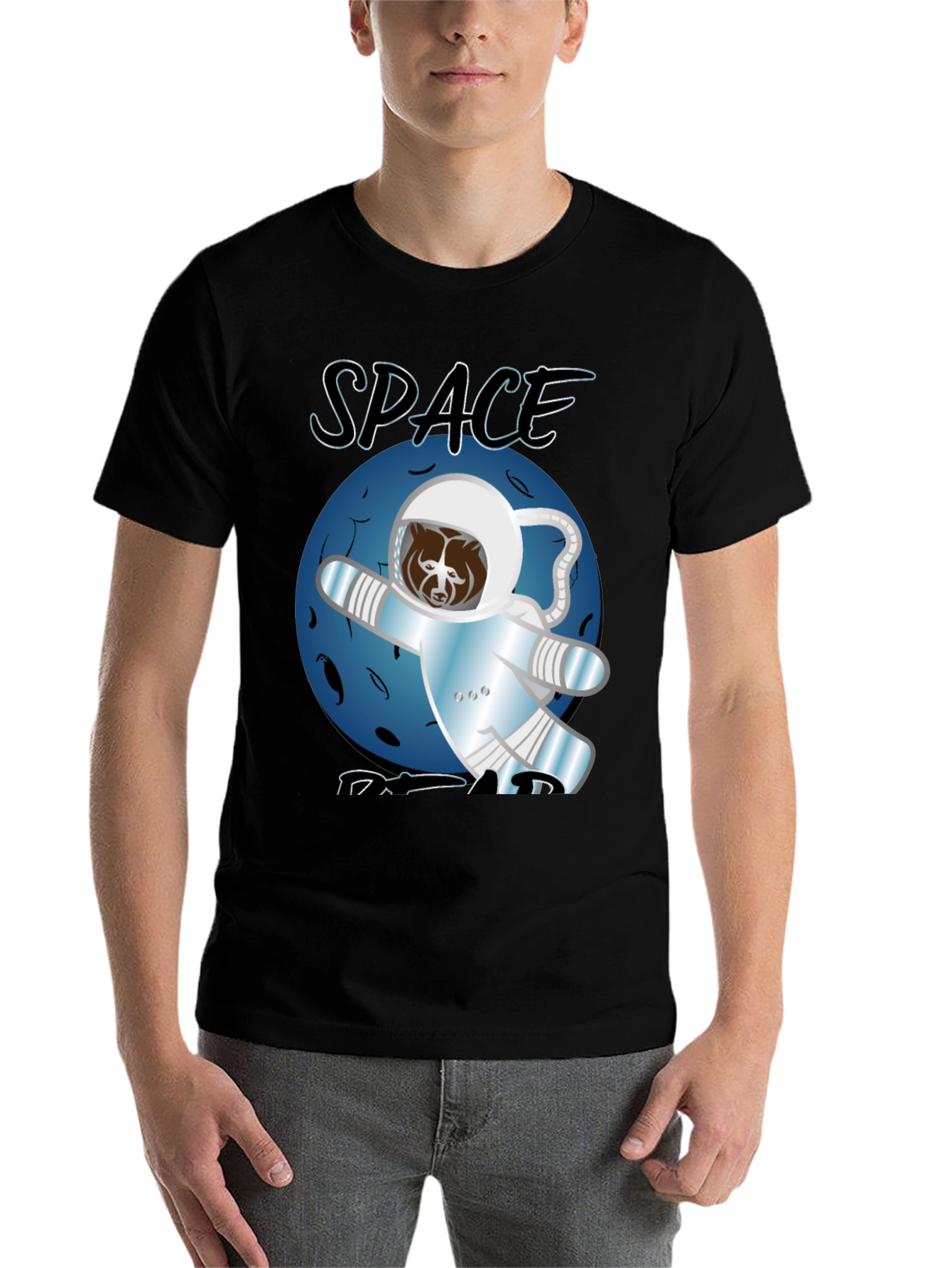 Black Space Bear T-Shirt - Astronaut Adventure view 7