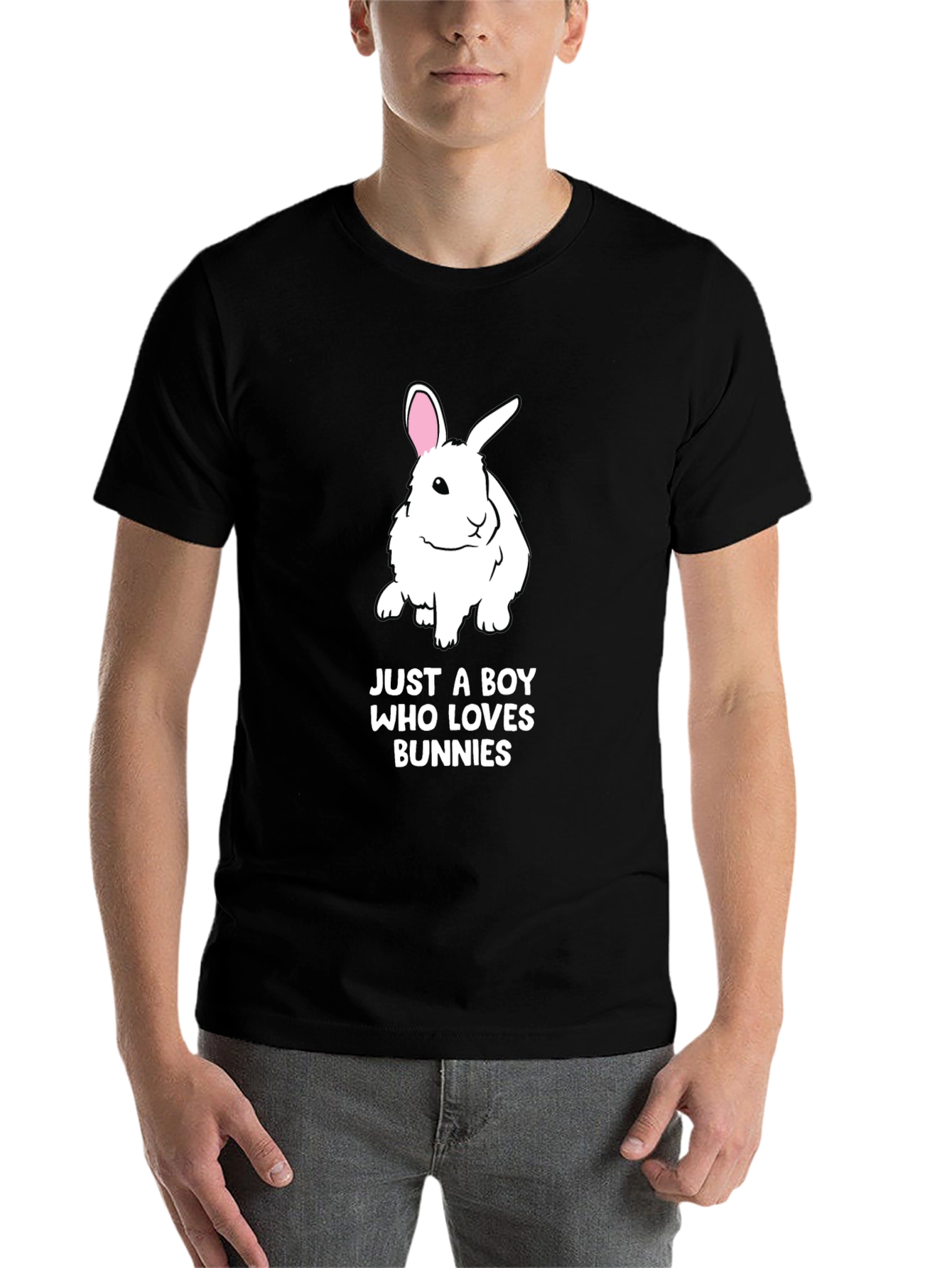 Black Just A Boy Who Loves Bunnies T-Shirt view 7