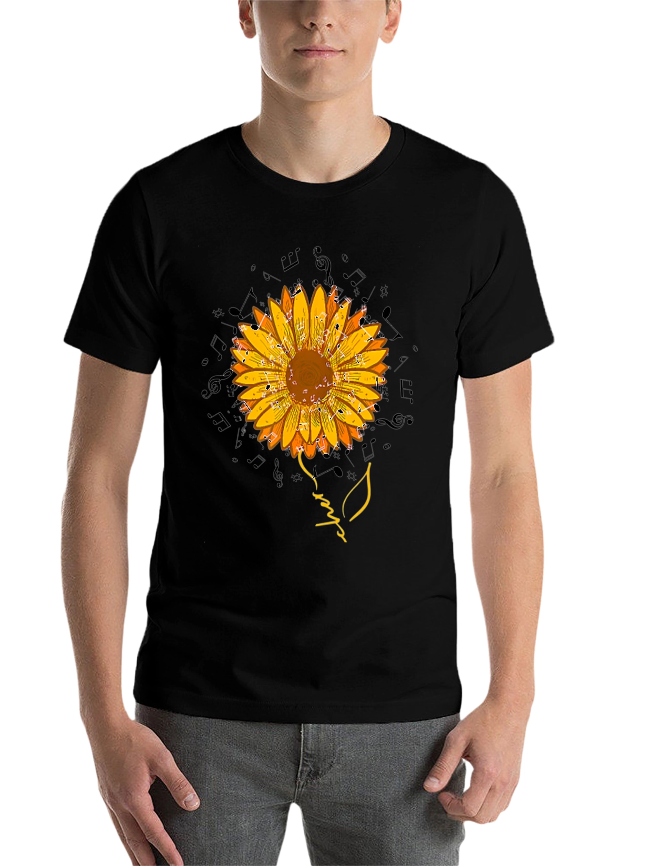 Black Sunflower Music Note Graphic Tee view 7