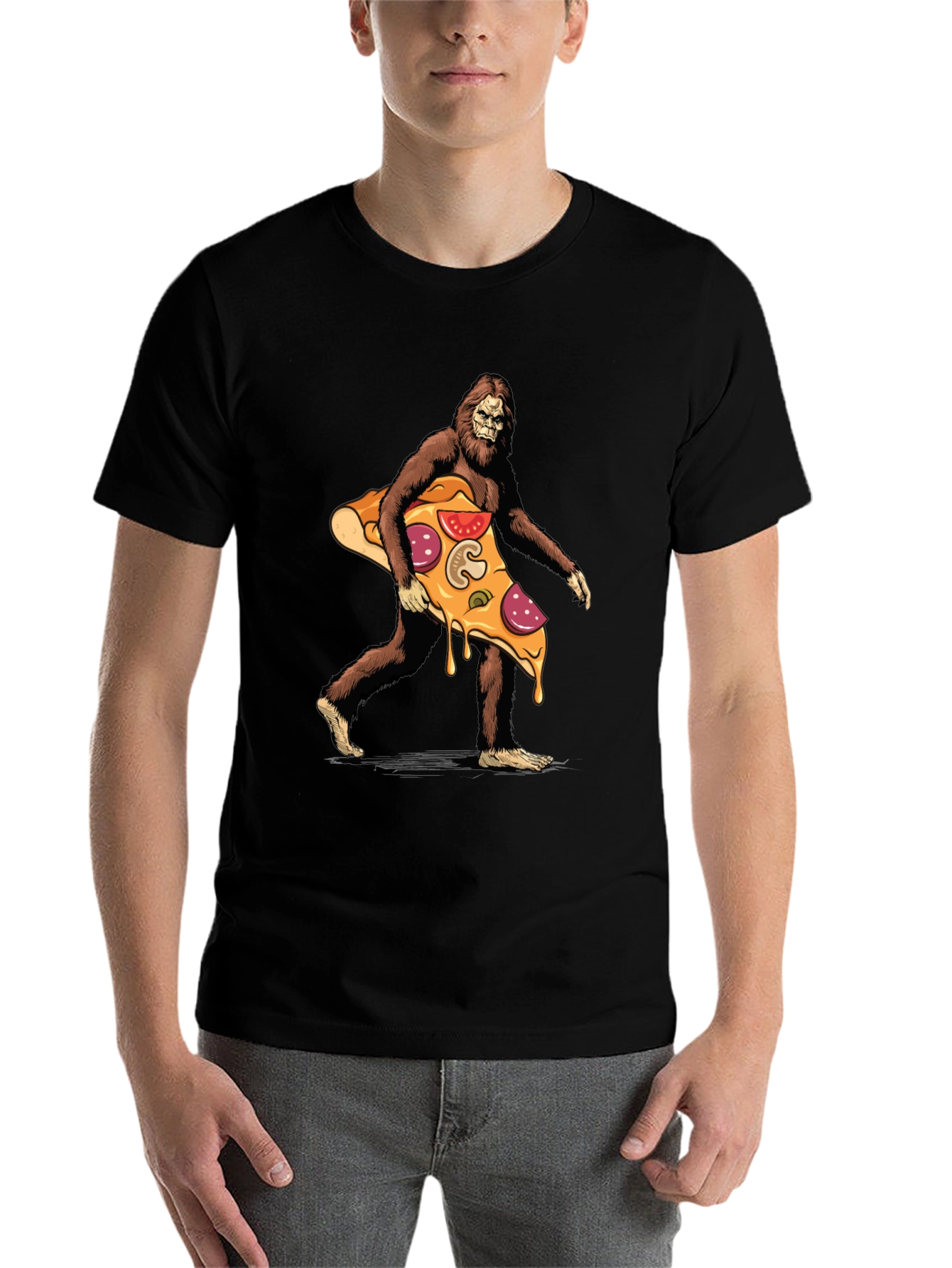 Black Bigfoot Pizza T-Shirt - Funny Graphic Tee view 7