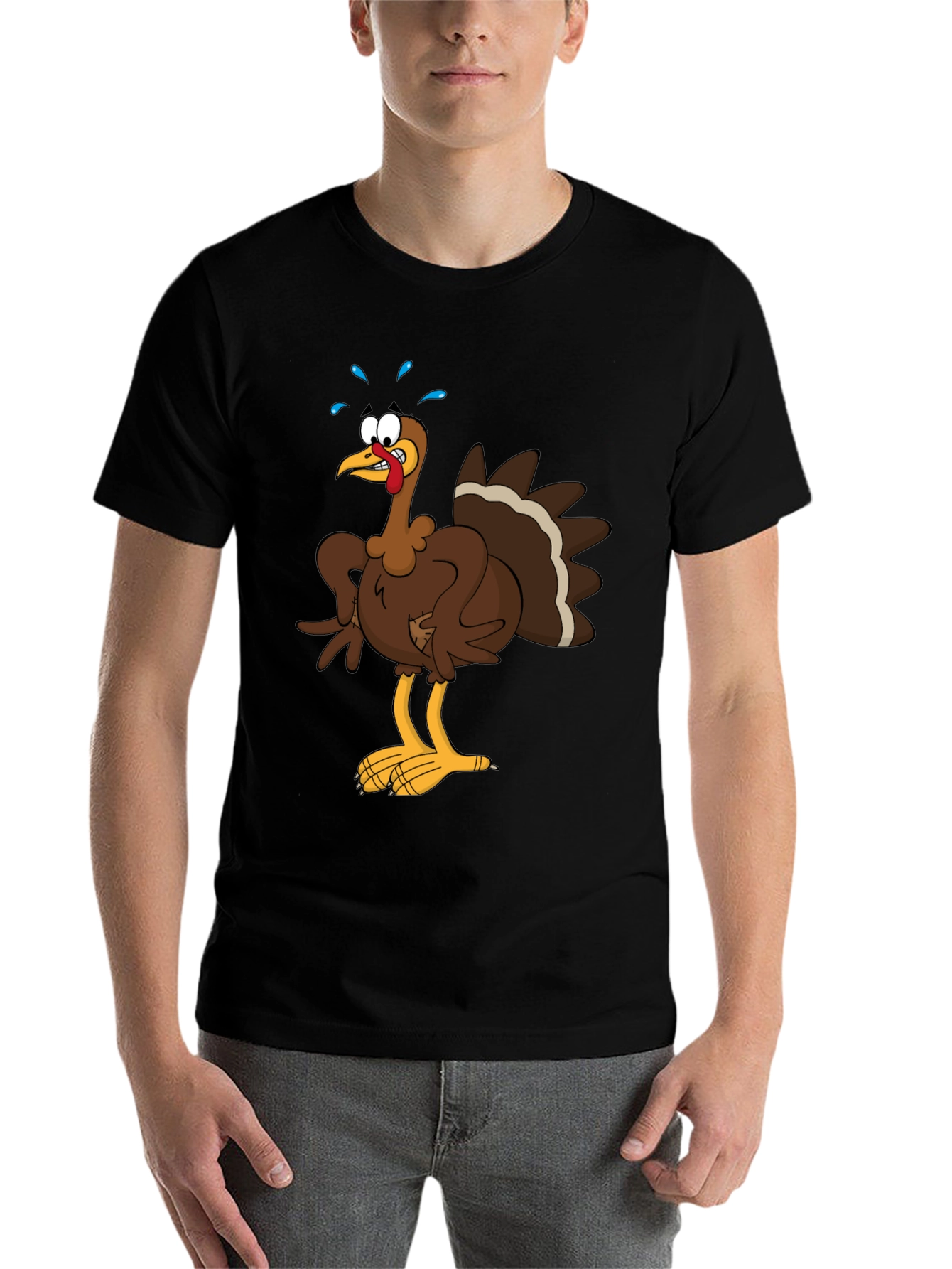 Black Turkey Cartoon Graphic Tee - Thanksgiving Apparel view 7