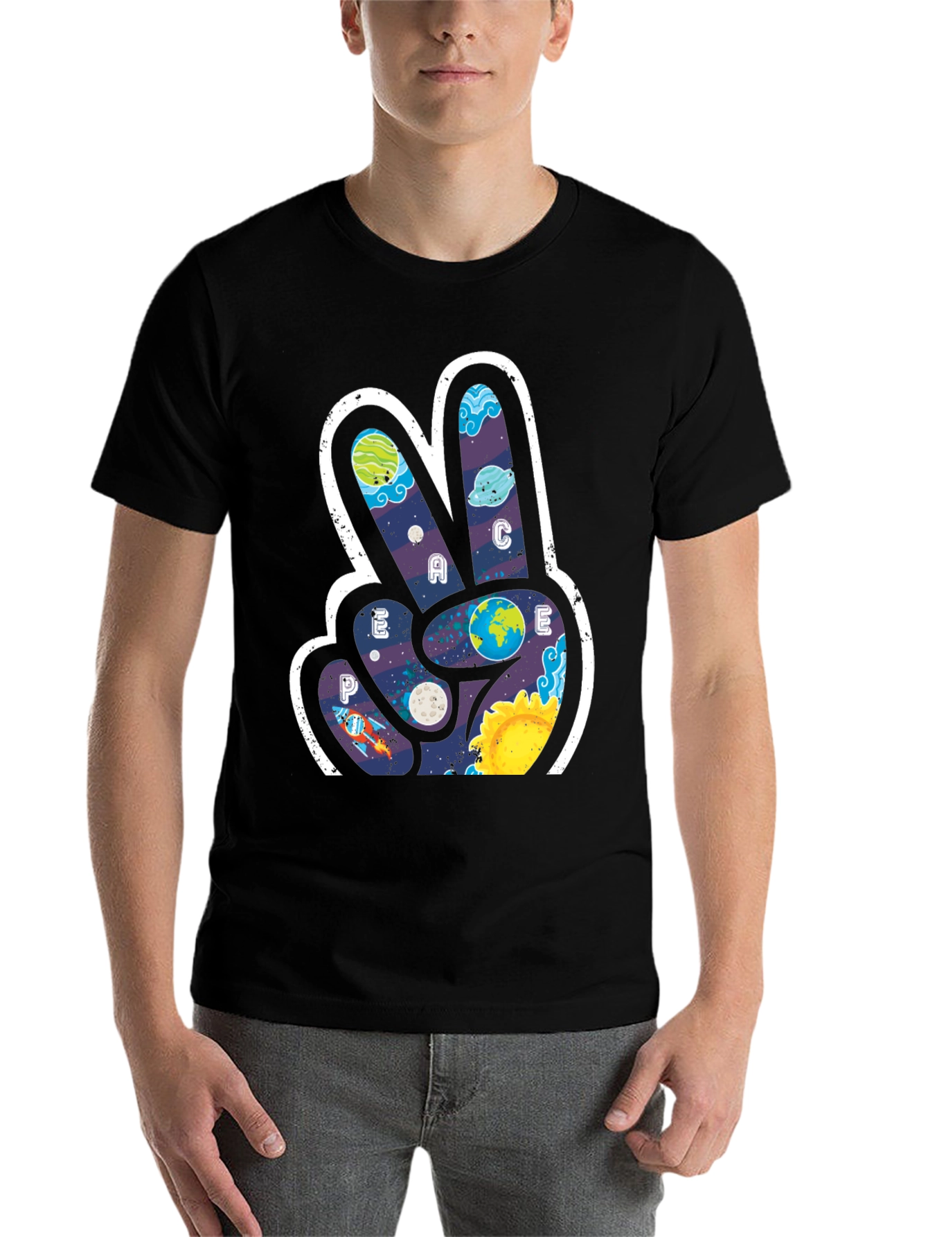 Black Peace Sign Galaxy T-Shirt view 7