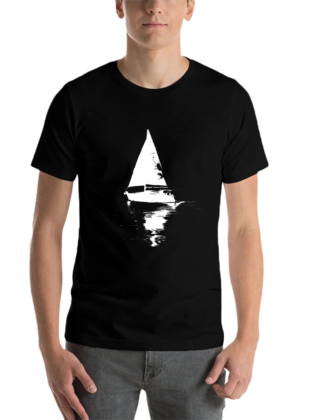 Black Sailboat Graphic Tee - Black Cotton T-Shirt view 7