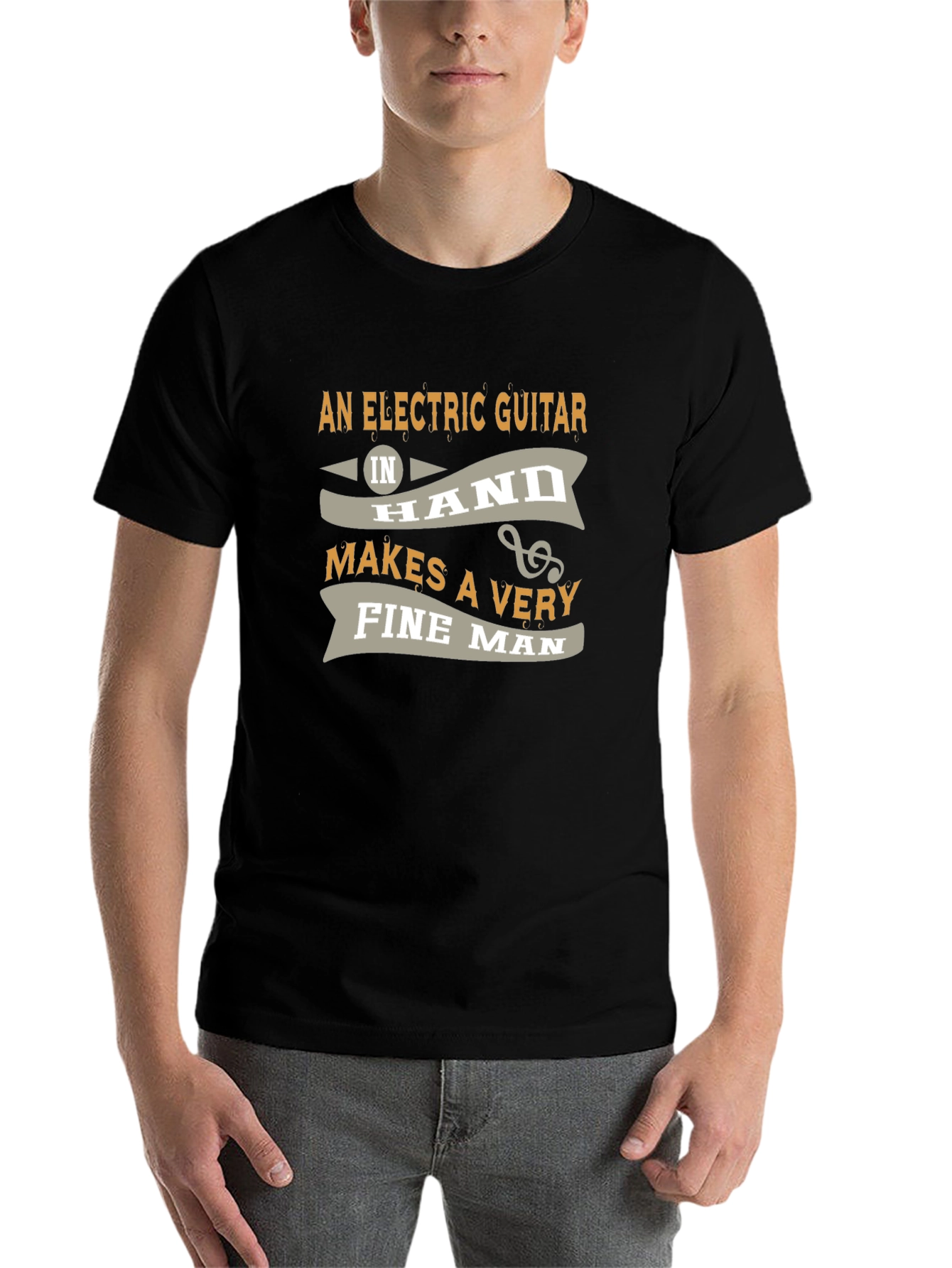 Black Electric Guitar Fine Man T-Shirt view 7