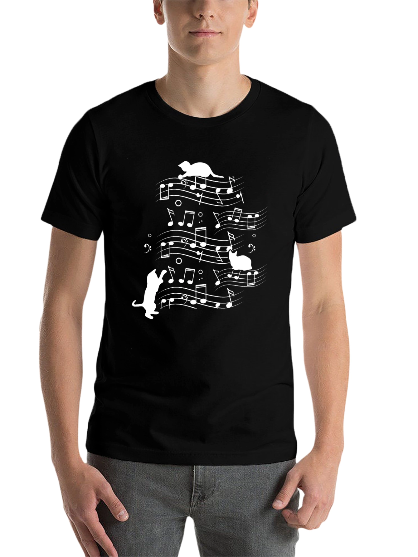 Black Musical Cats Graphic Tee - Black Cotton view 7