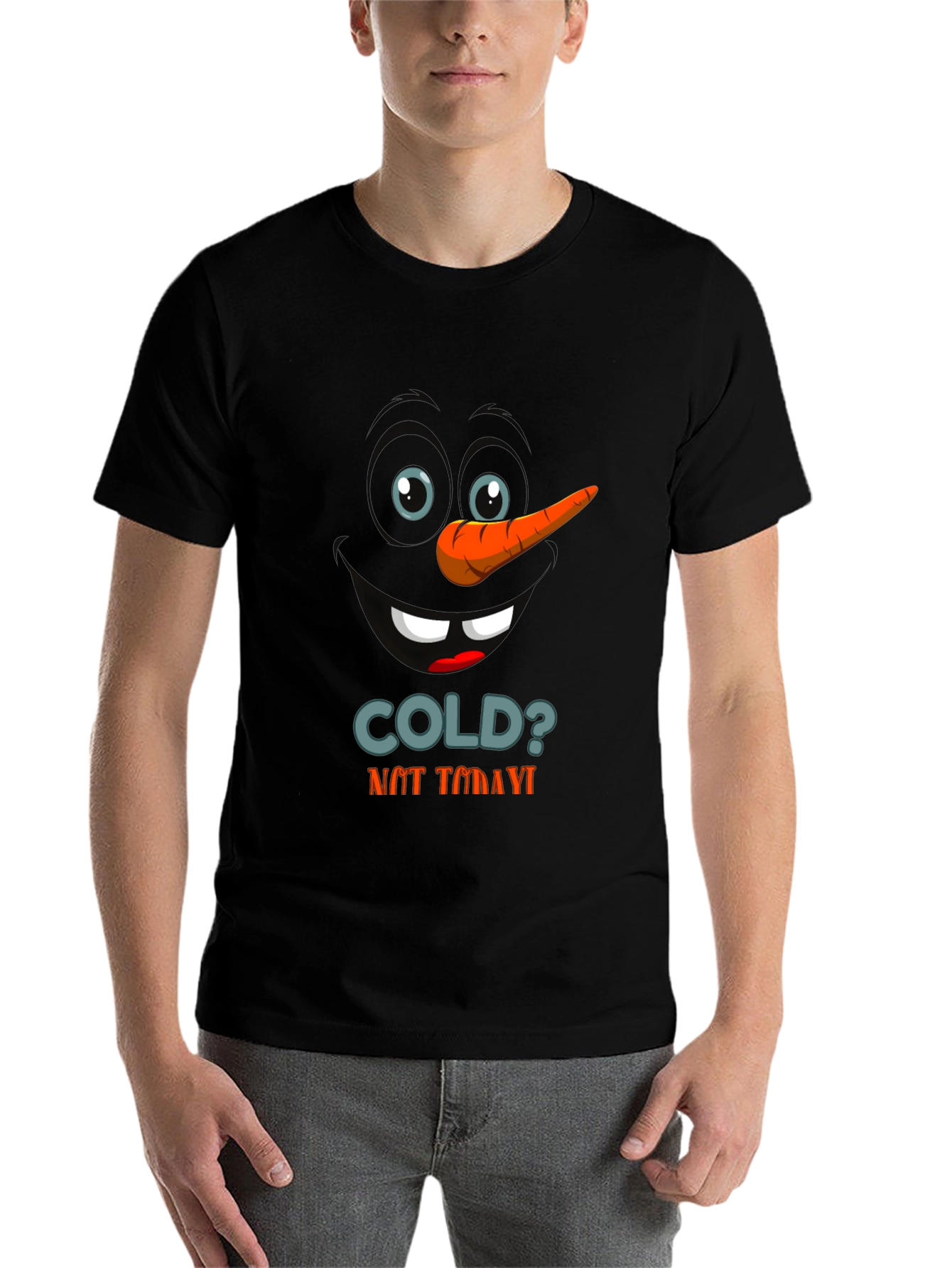 Black Funny Snowman Face Graphic T-Shirt view 7