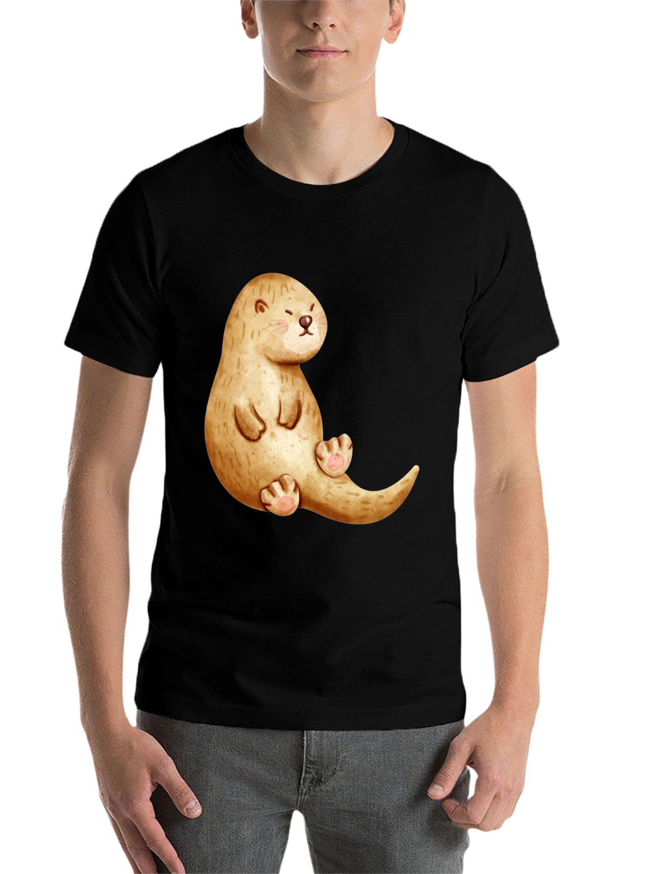 Black Cute Otter Graphic Tee - Unisex Casual Shirt view 7