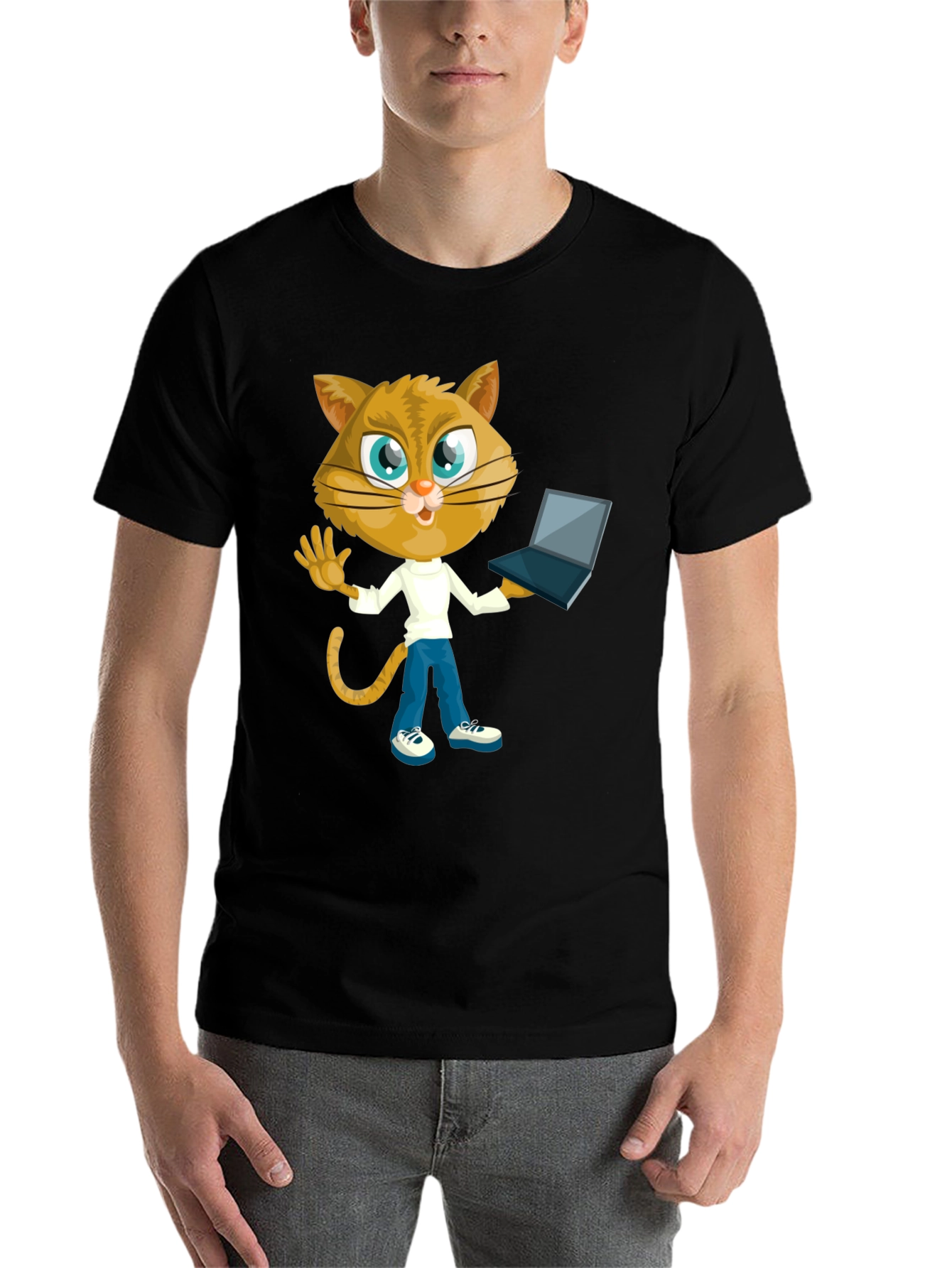 Black Cat Laptop T-Shirt: Funny Graphic Tee for Cat Lovers view 7