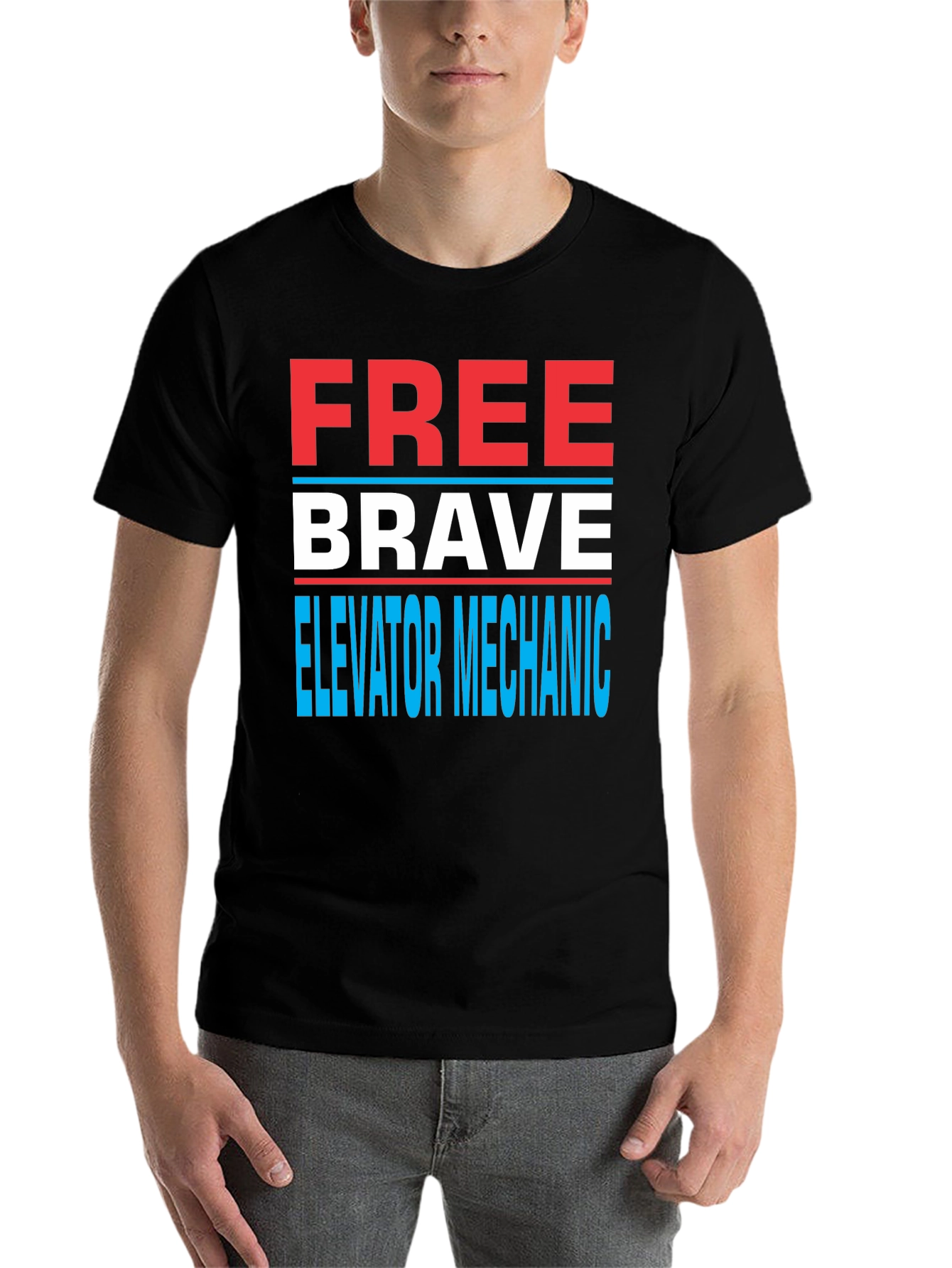 Black Funny Elevator Mechanic T-Shirt - Free Brave Elevator Mechanic view 7