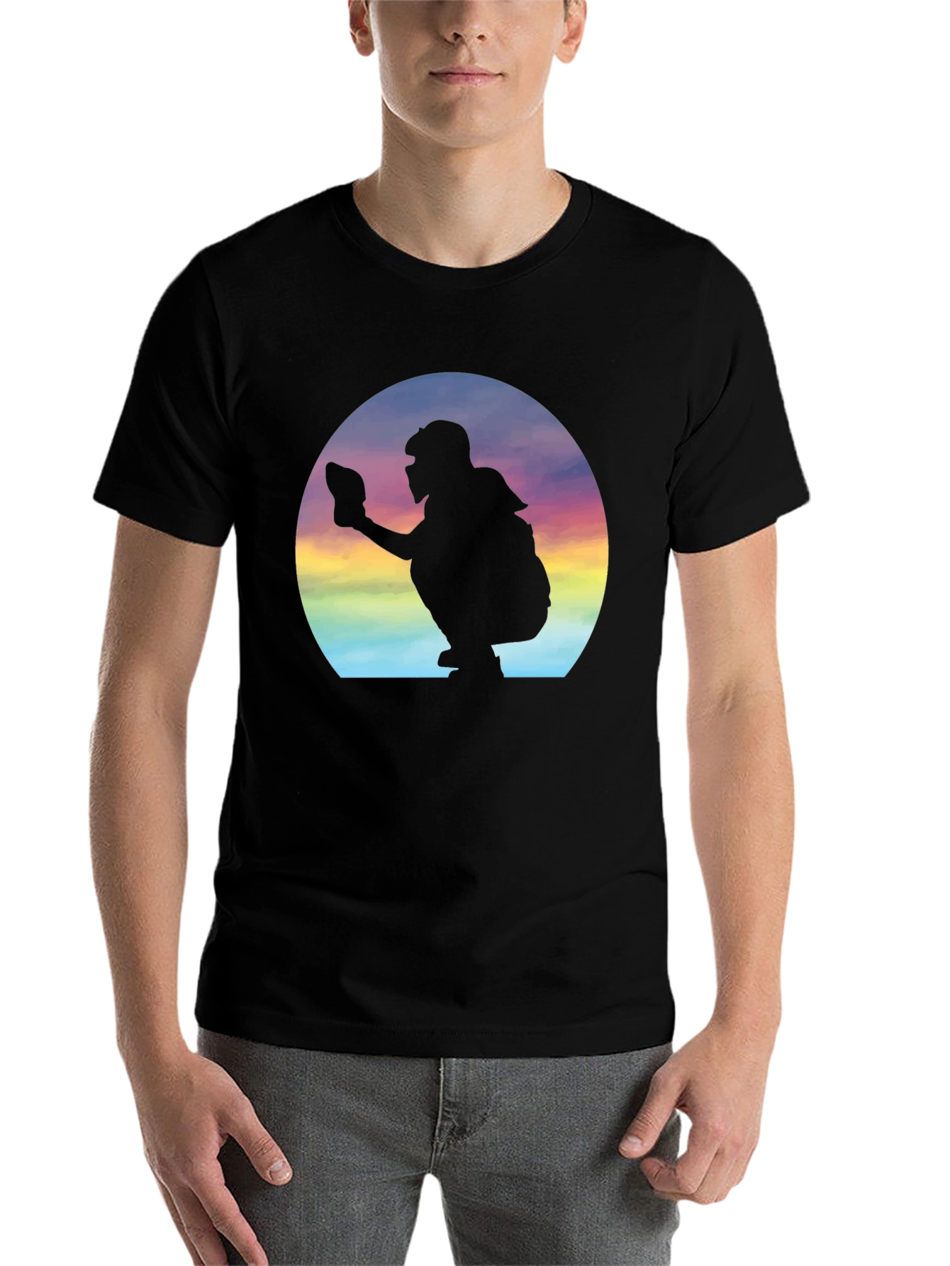 Black Baseball Catcher Silhouette Graphic Tee view 7