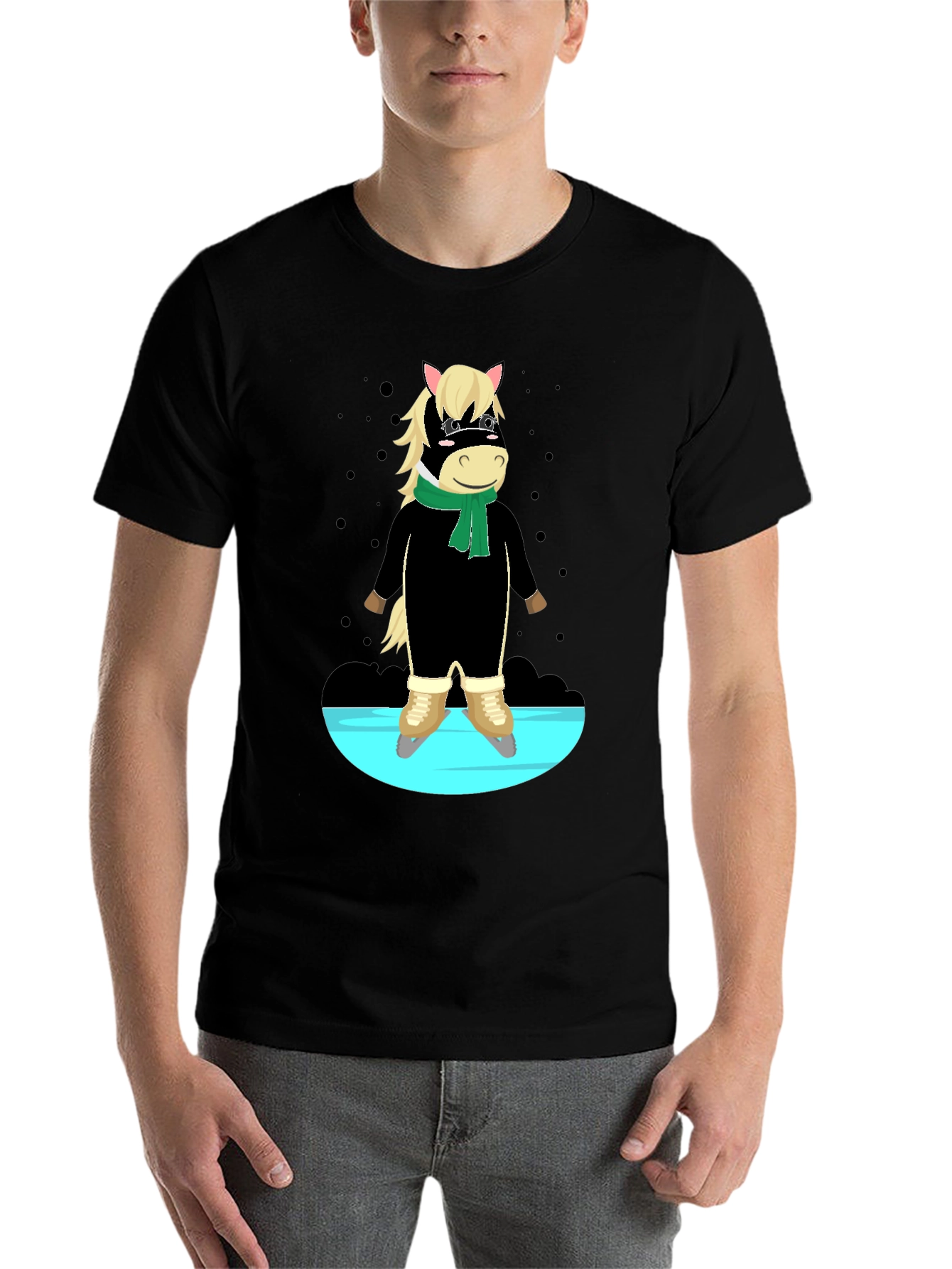 Black Skating Horse Graphic Tee - Quirky Cartoon Shirt view 7