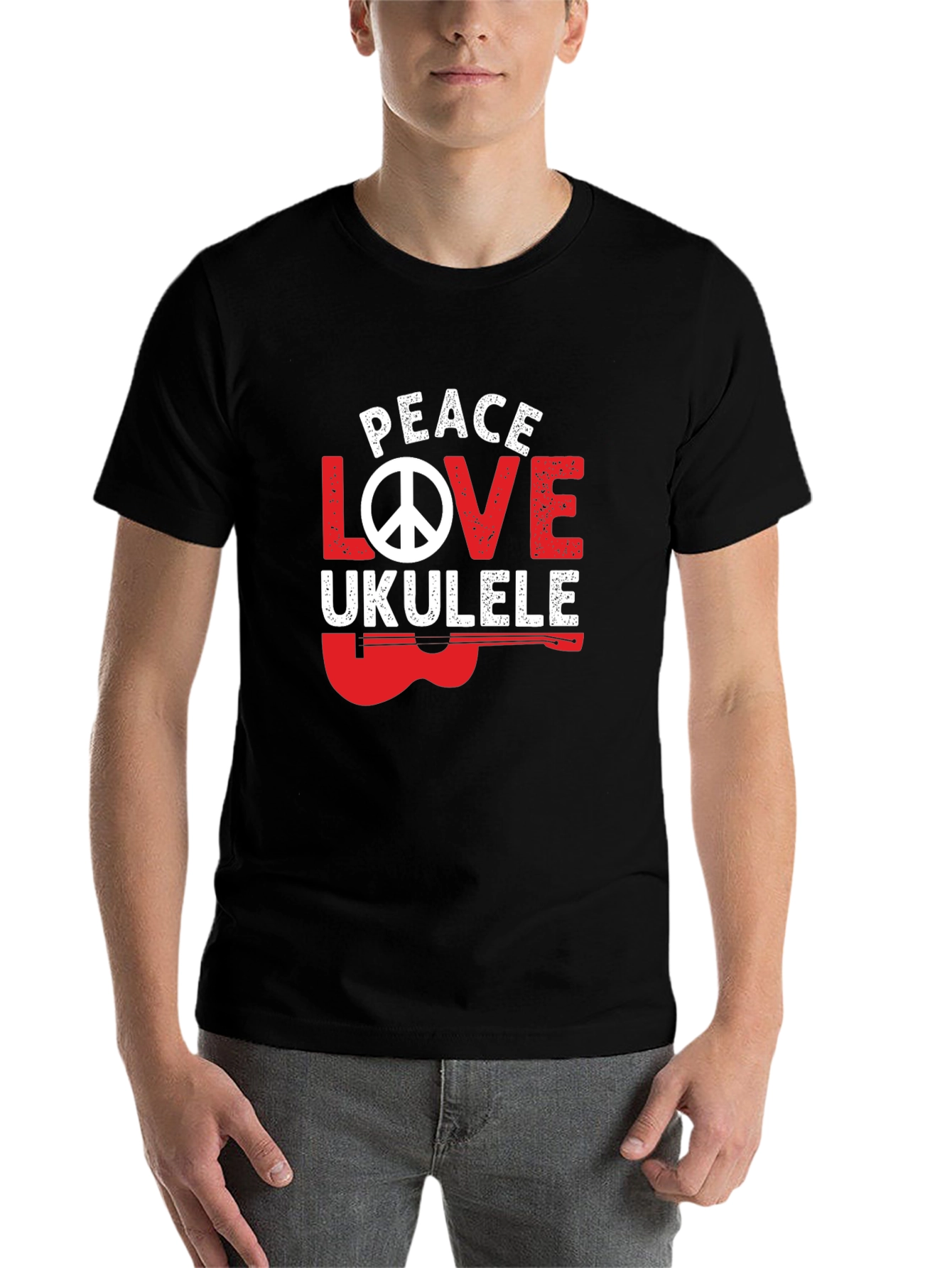 Black Peace Love Ukulele Graphic T-Shirt view 7