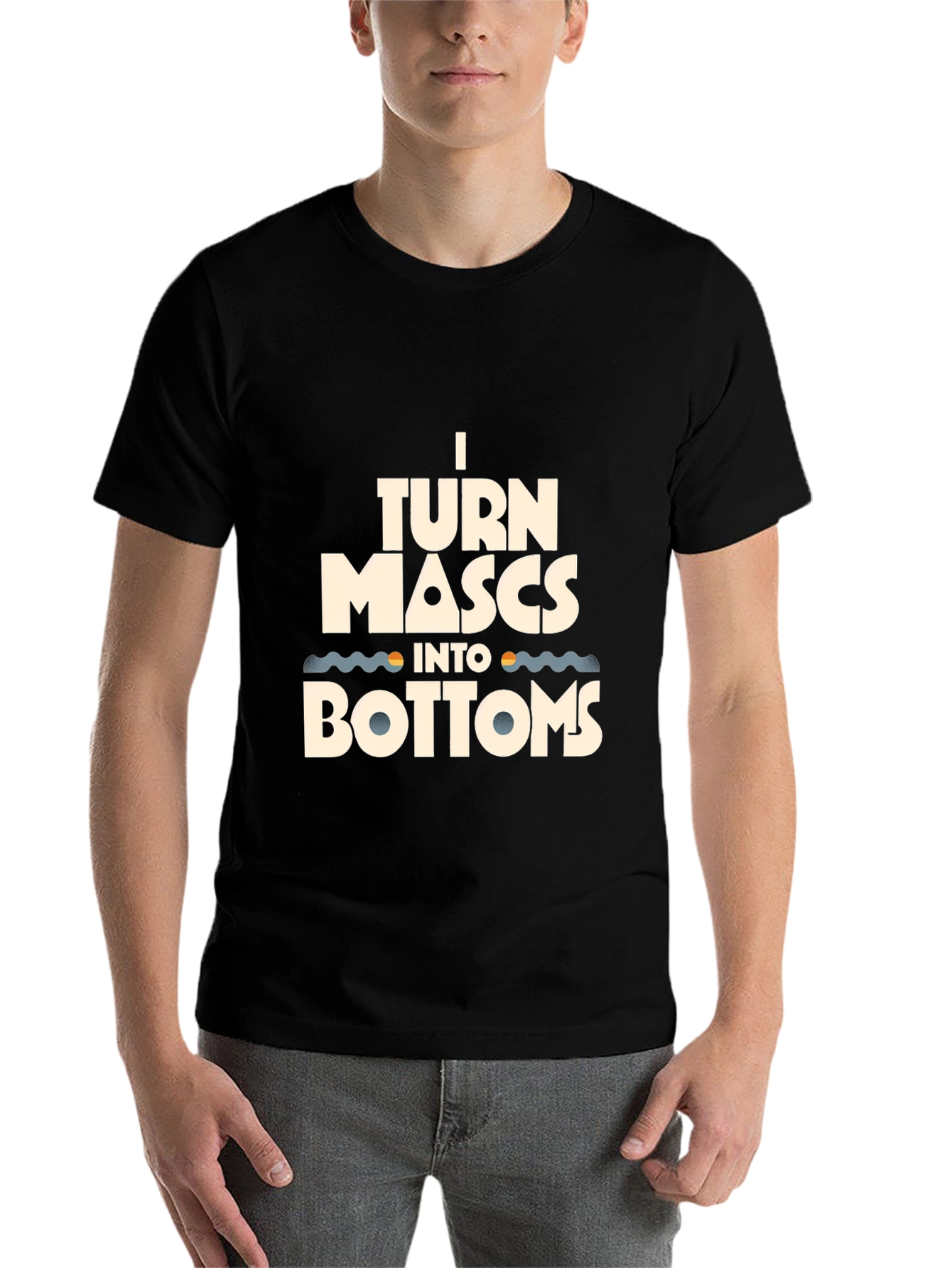 Black I Turn Mascs Into Bottoms Graphic Tee - Black Cotton T-Shirt view 7