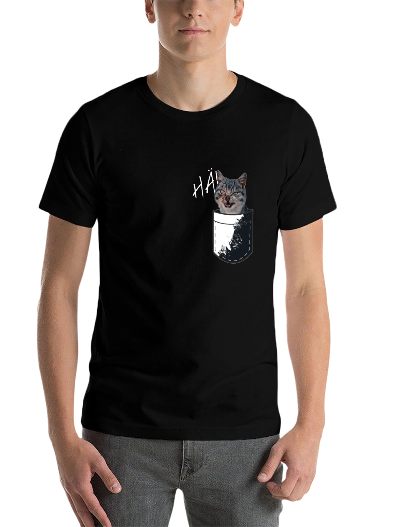 Black Cat Pocket T-Shirt - Funny Graphic Tee view 7