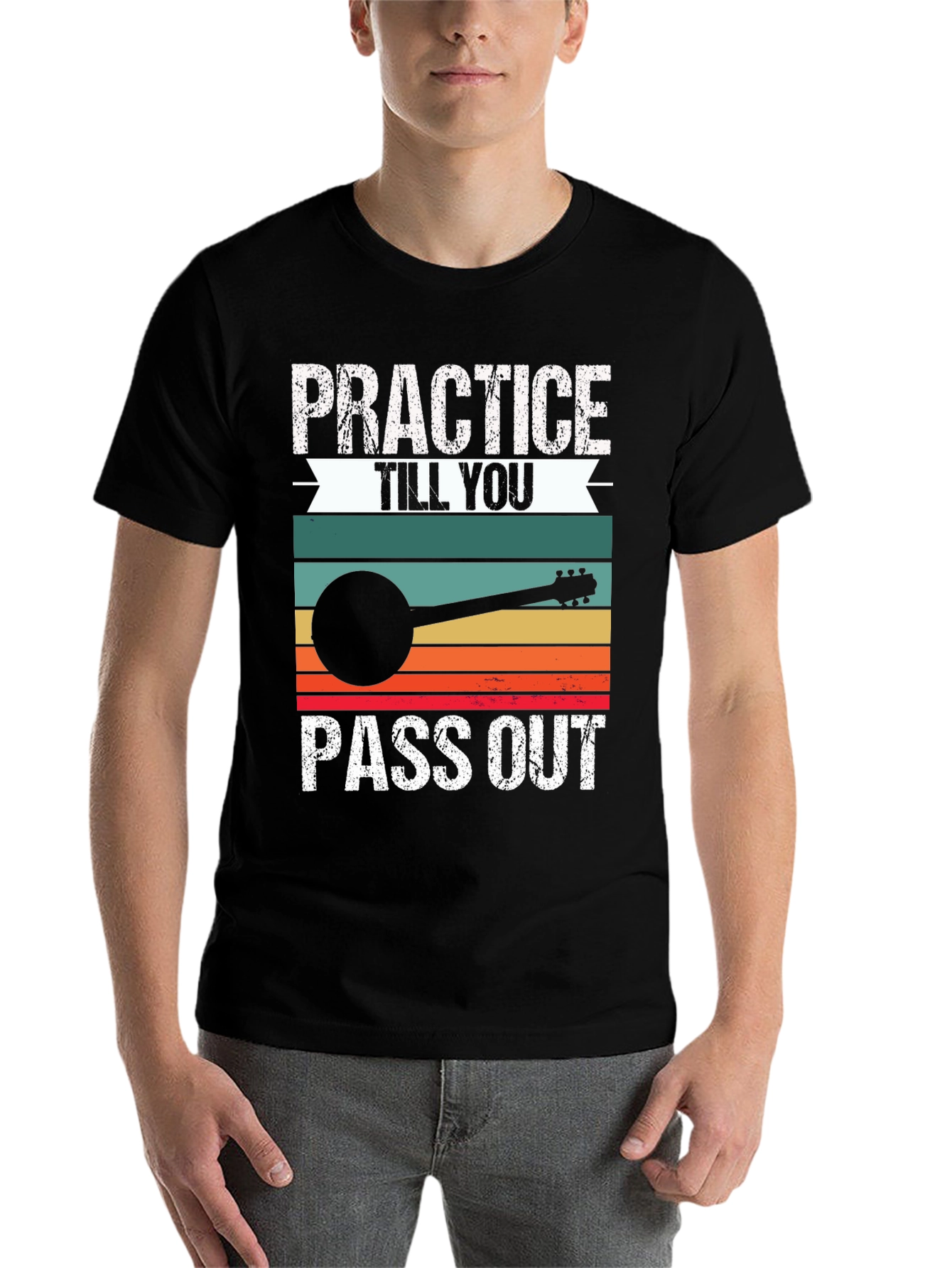 Black Practice Till You Pass Out Banjo T-Shirt view 7