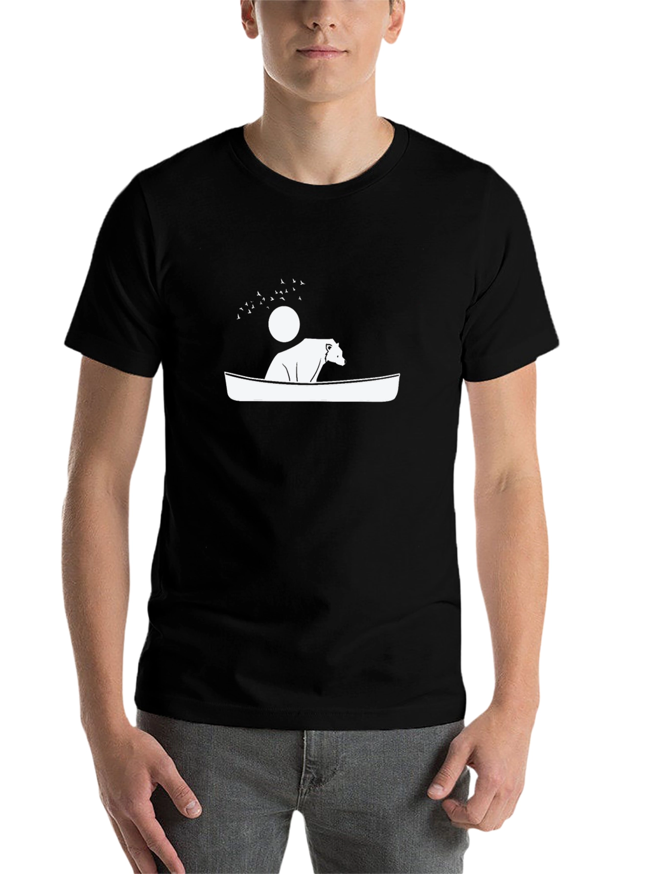 Black Bear in Canoe Graphic Tee - Black Cotton T-Shirt view 7