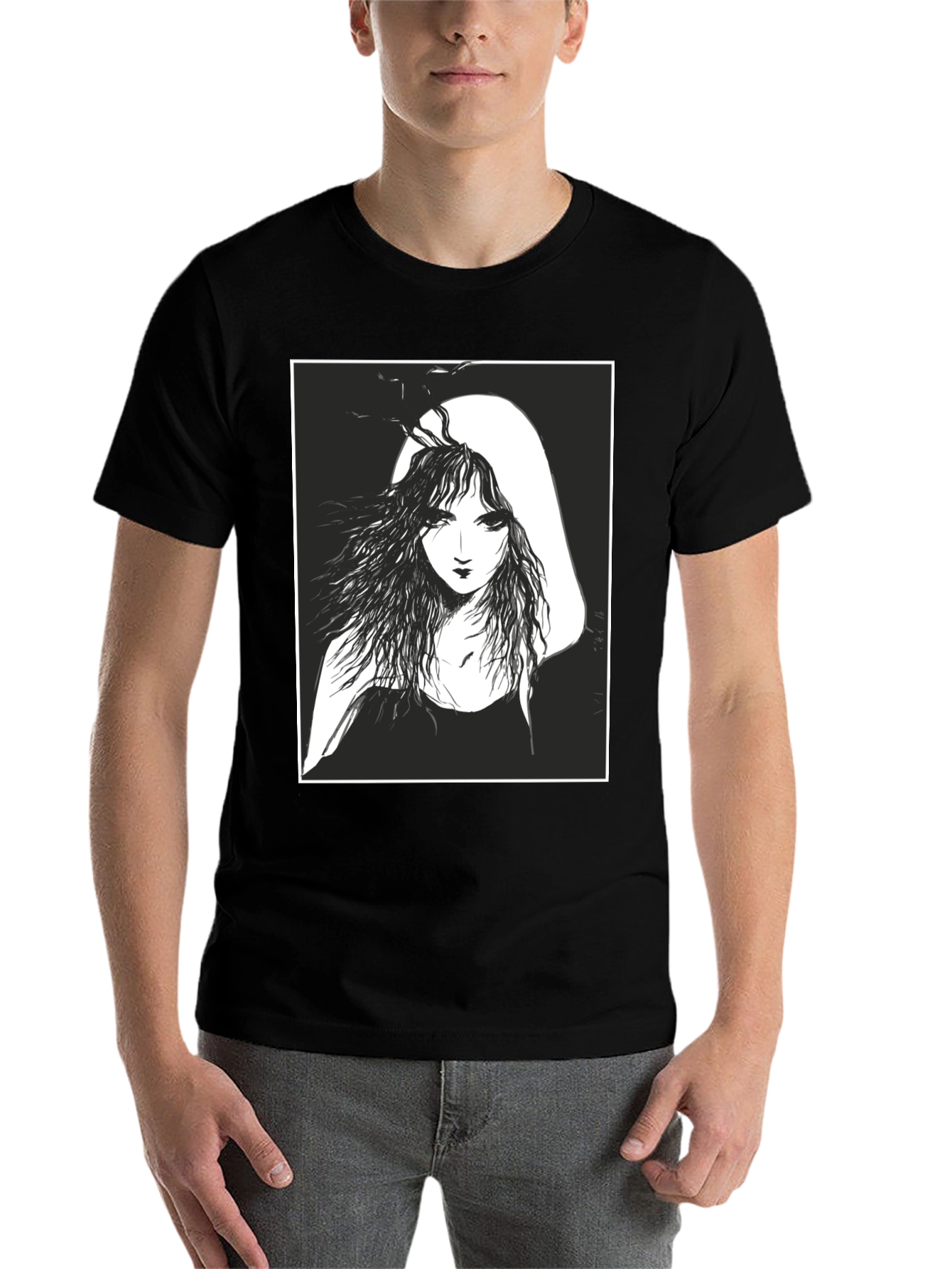Black Ethereal Woman Graphic Tee - Black Cotton T-Shirt view 7