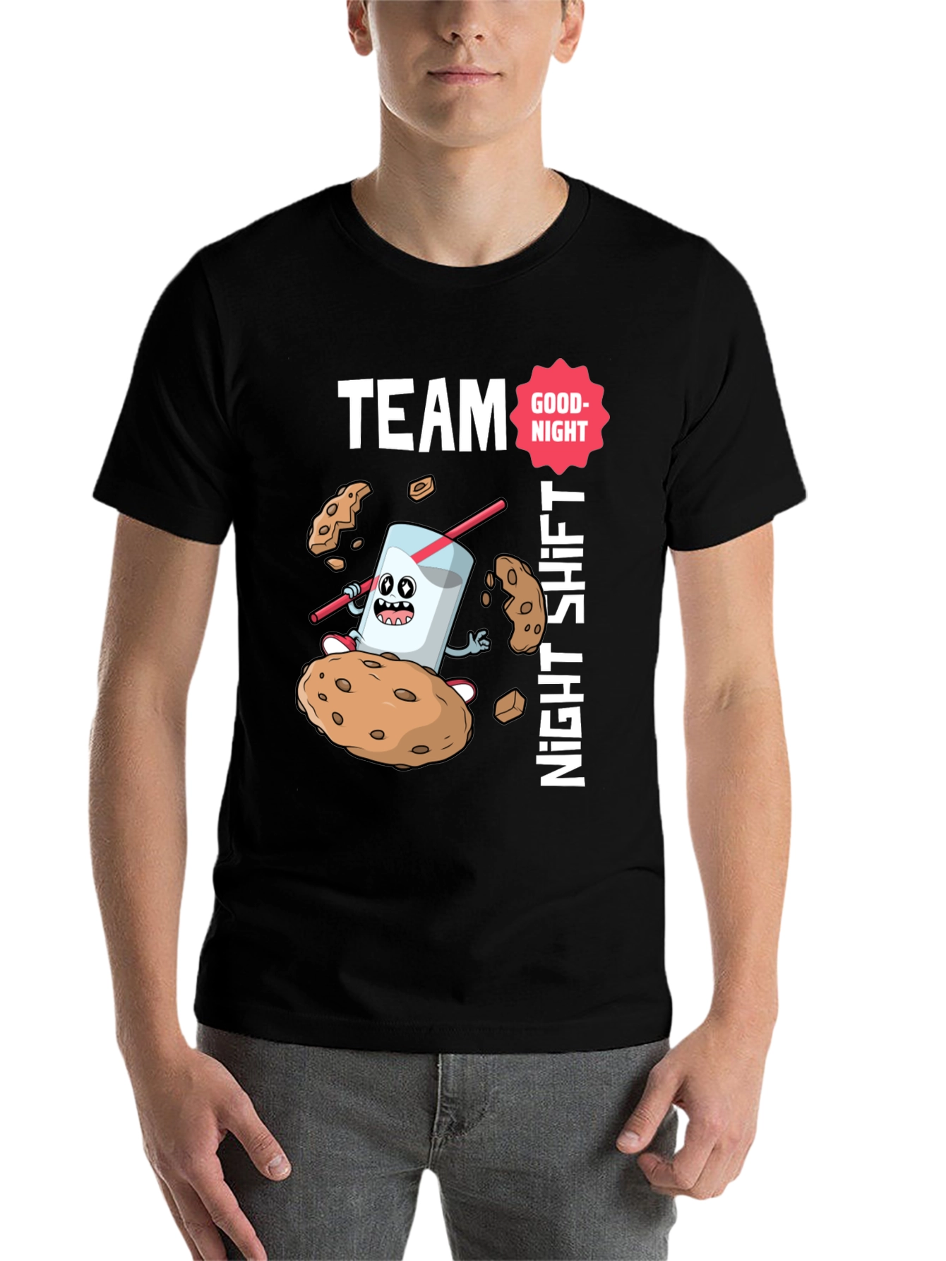 Black Team Night Shift Cookie & Milk T-Shirt view 7