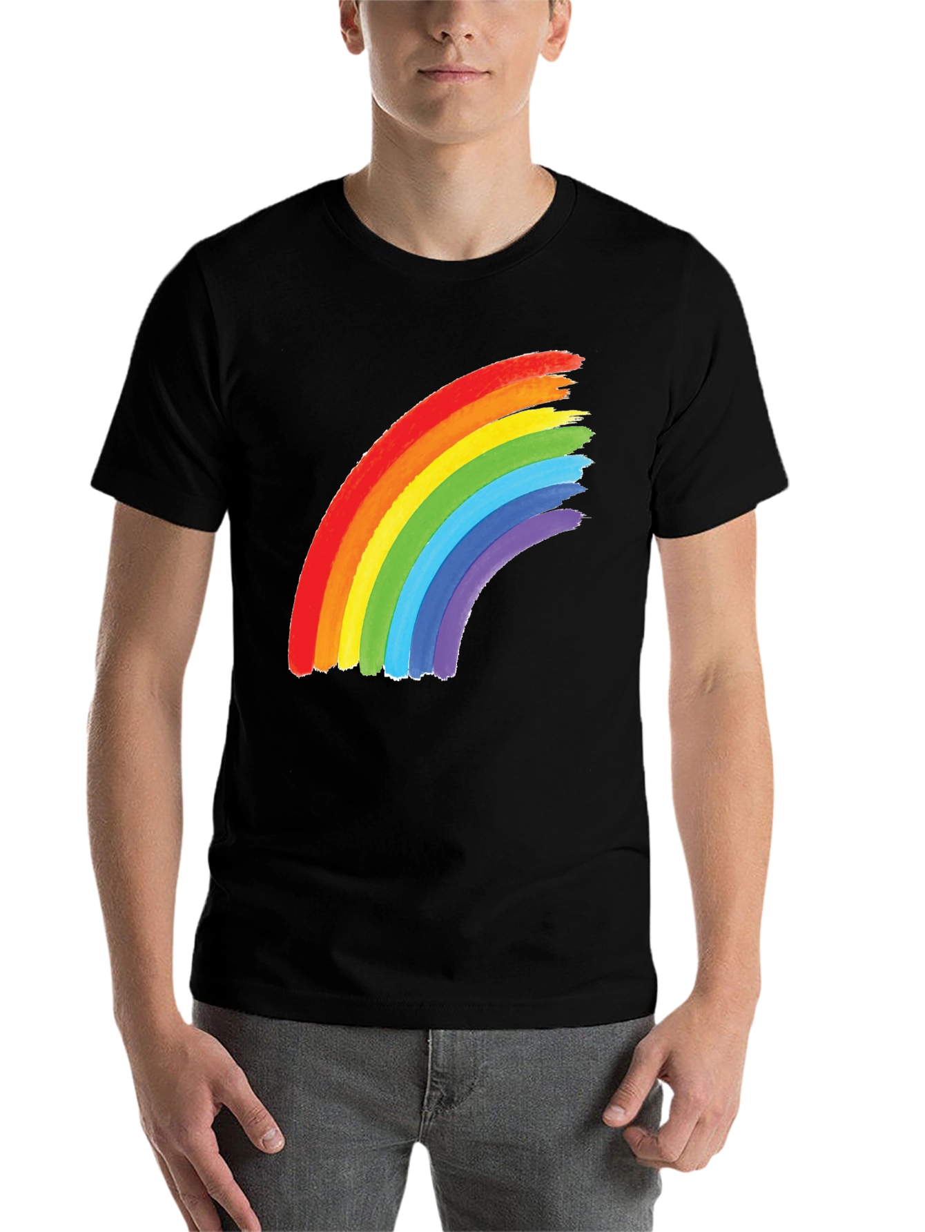 Black Rainbow Graphic Tee - Black Cotton Blend Shirt view 7