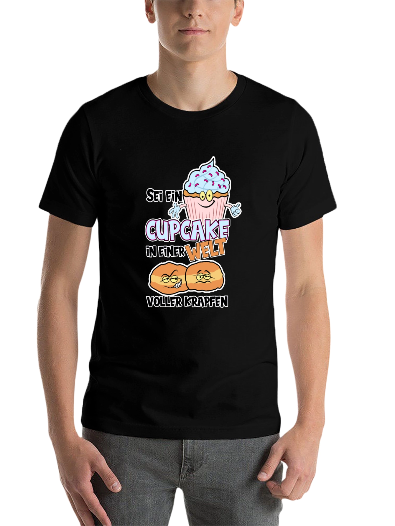 Black Cupcake vs Krapfen Graphic T-Shirt view 7