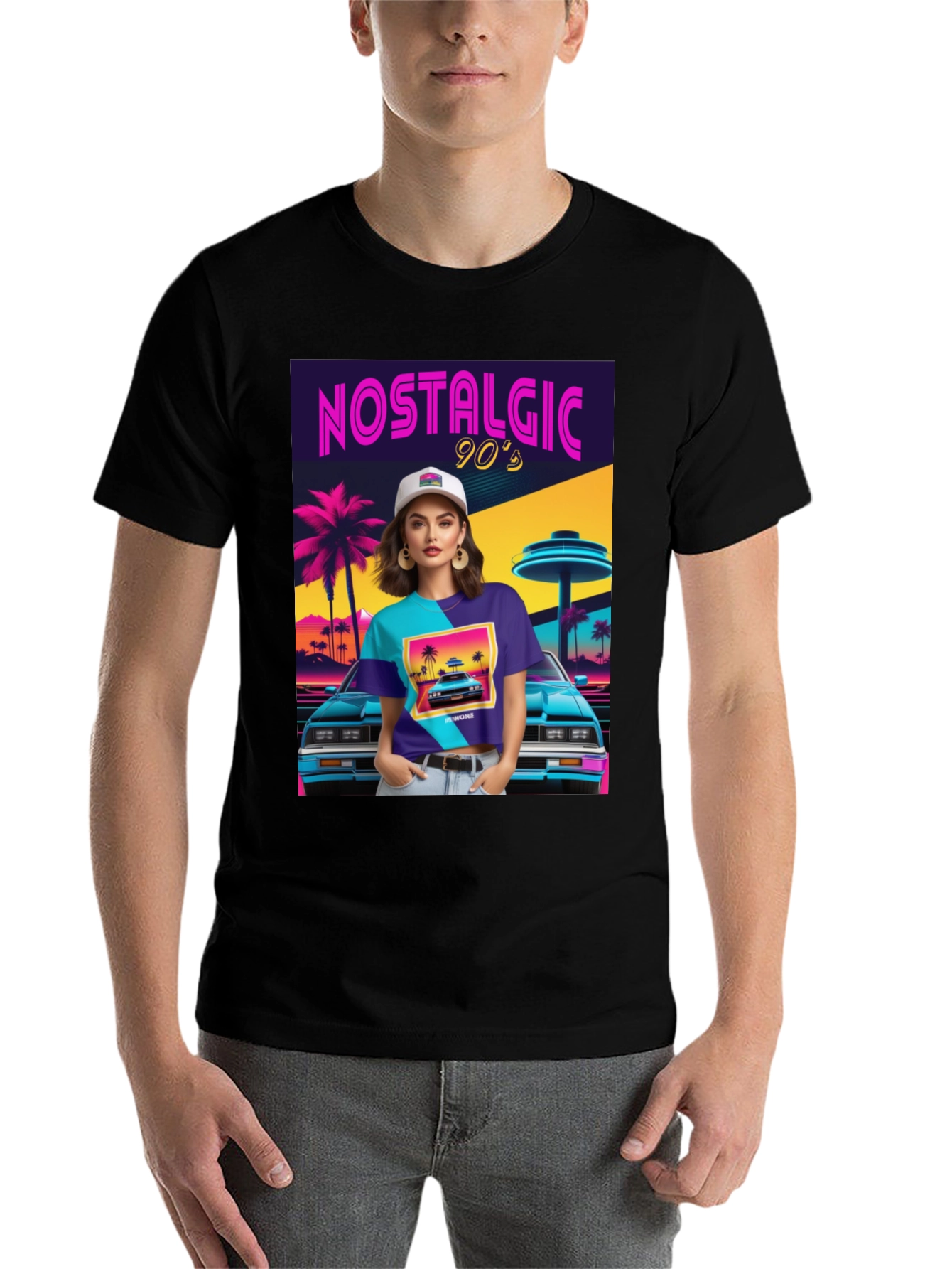 Black Nostalgic 90s Graphic T-Shirt - Retro Design view 7