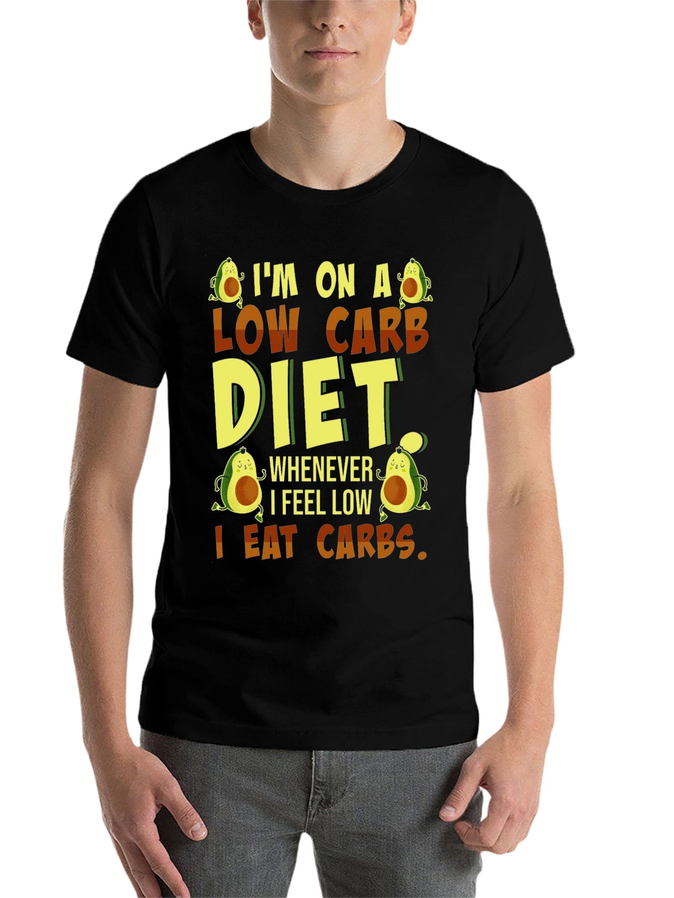 Black Low Carb Diet Funny T-Shirt view 7