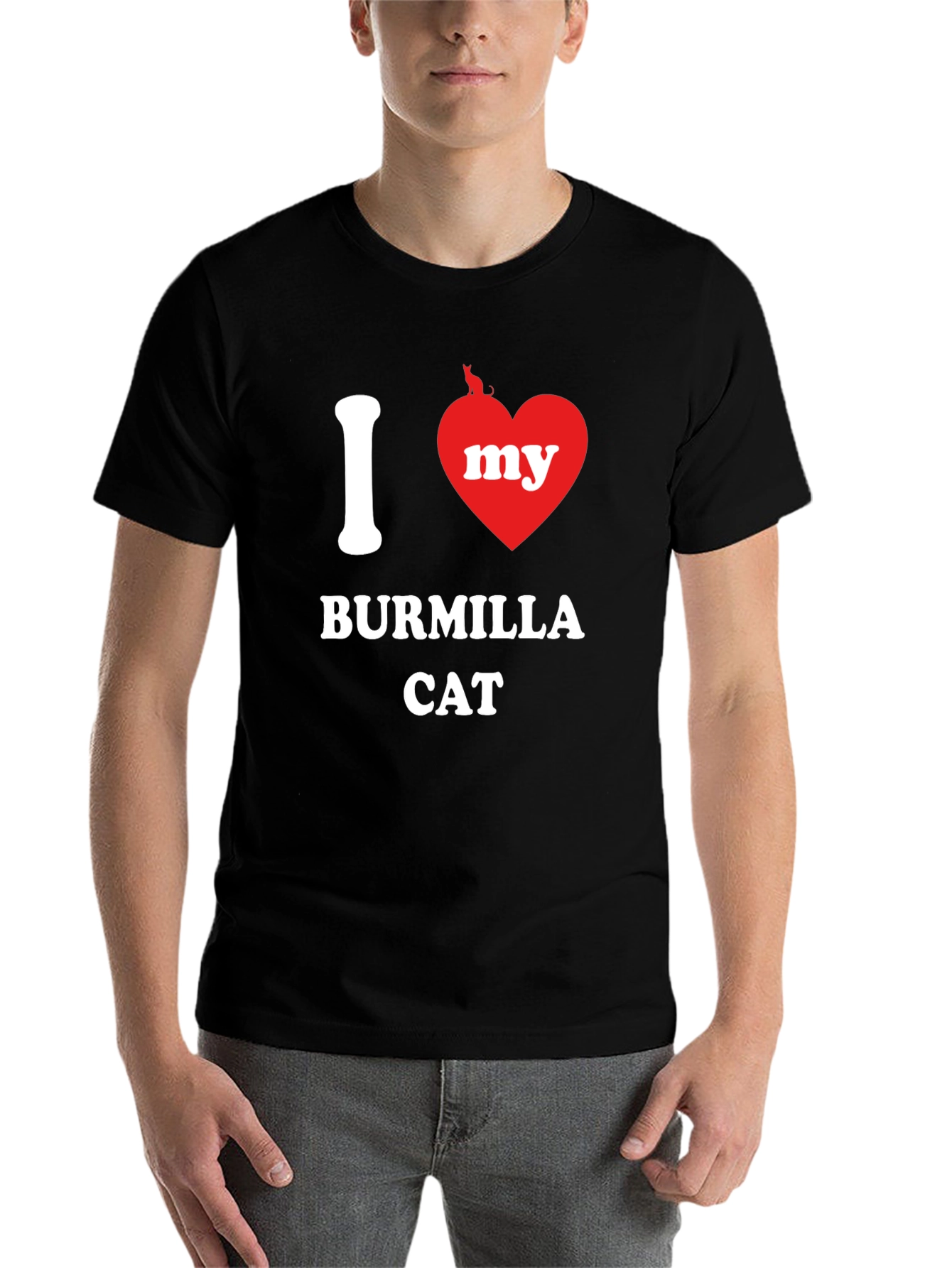 Black I Heart My Burmilla Cat Graphic T-Shirt view 7