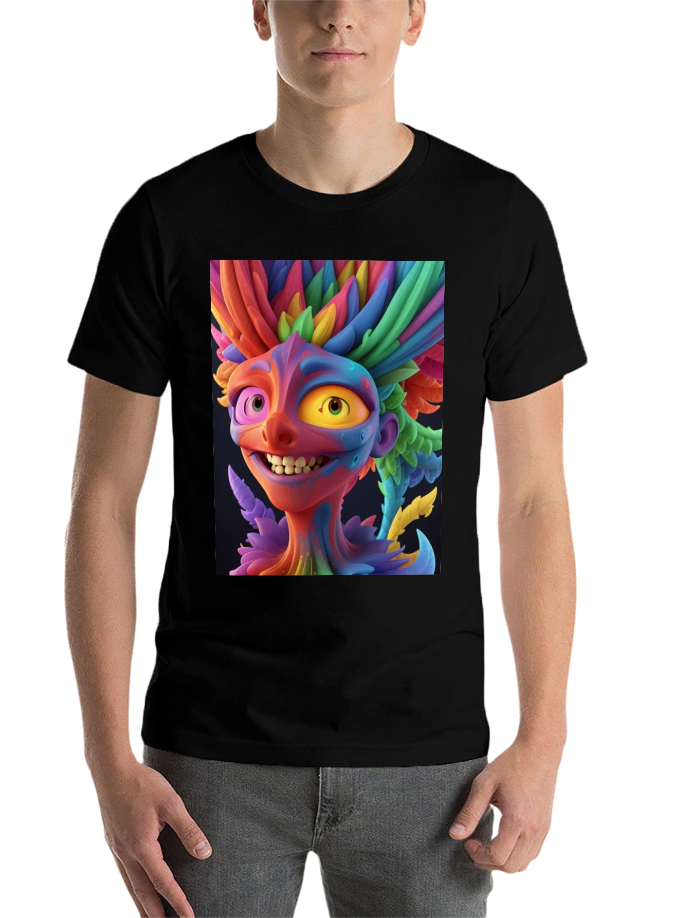 Black Colorful Character Graphic Tee - Bold Style view 7