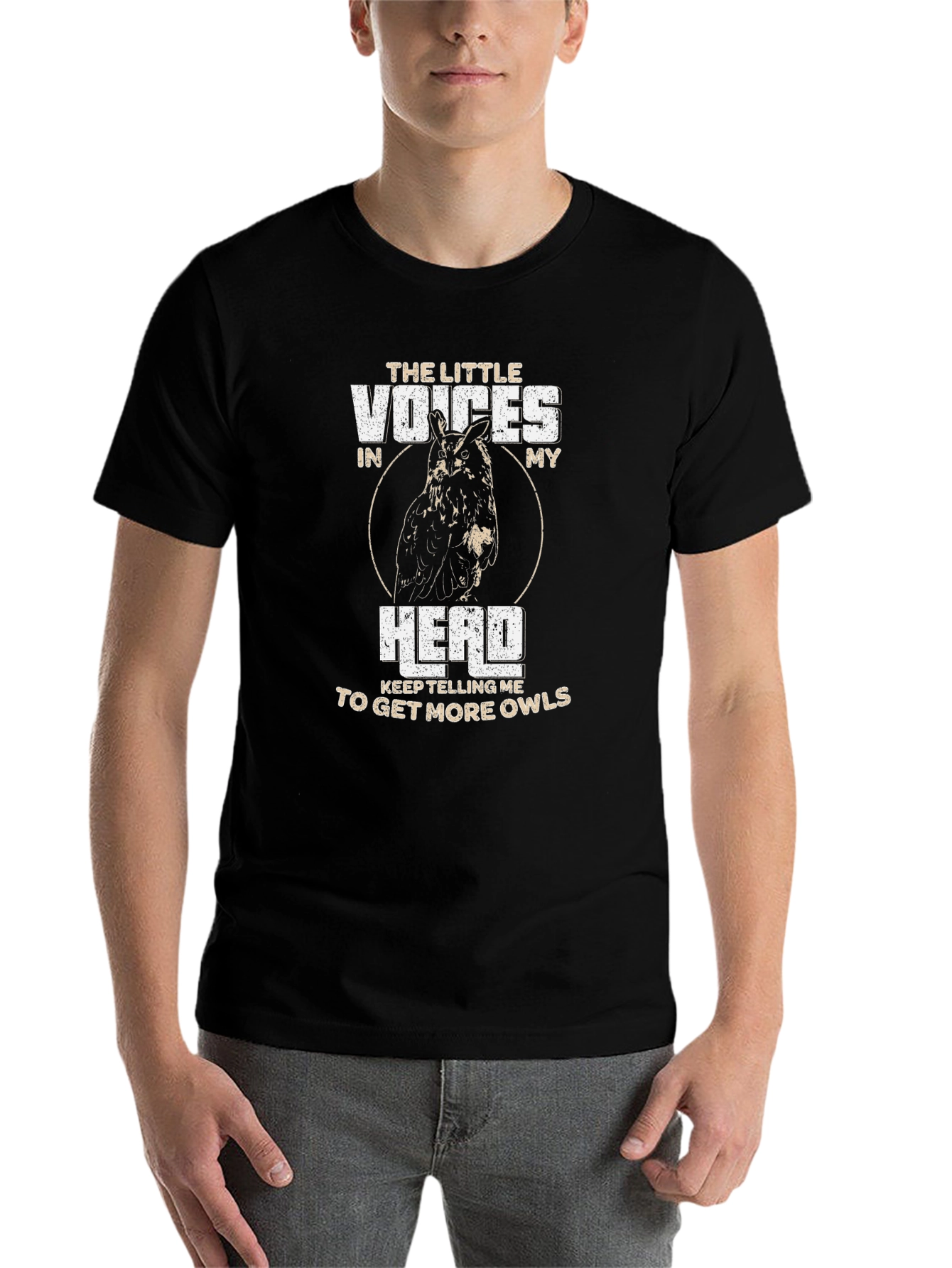 Black Funny Owl T-Shirt: The Little Voices In My Head view 7