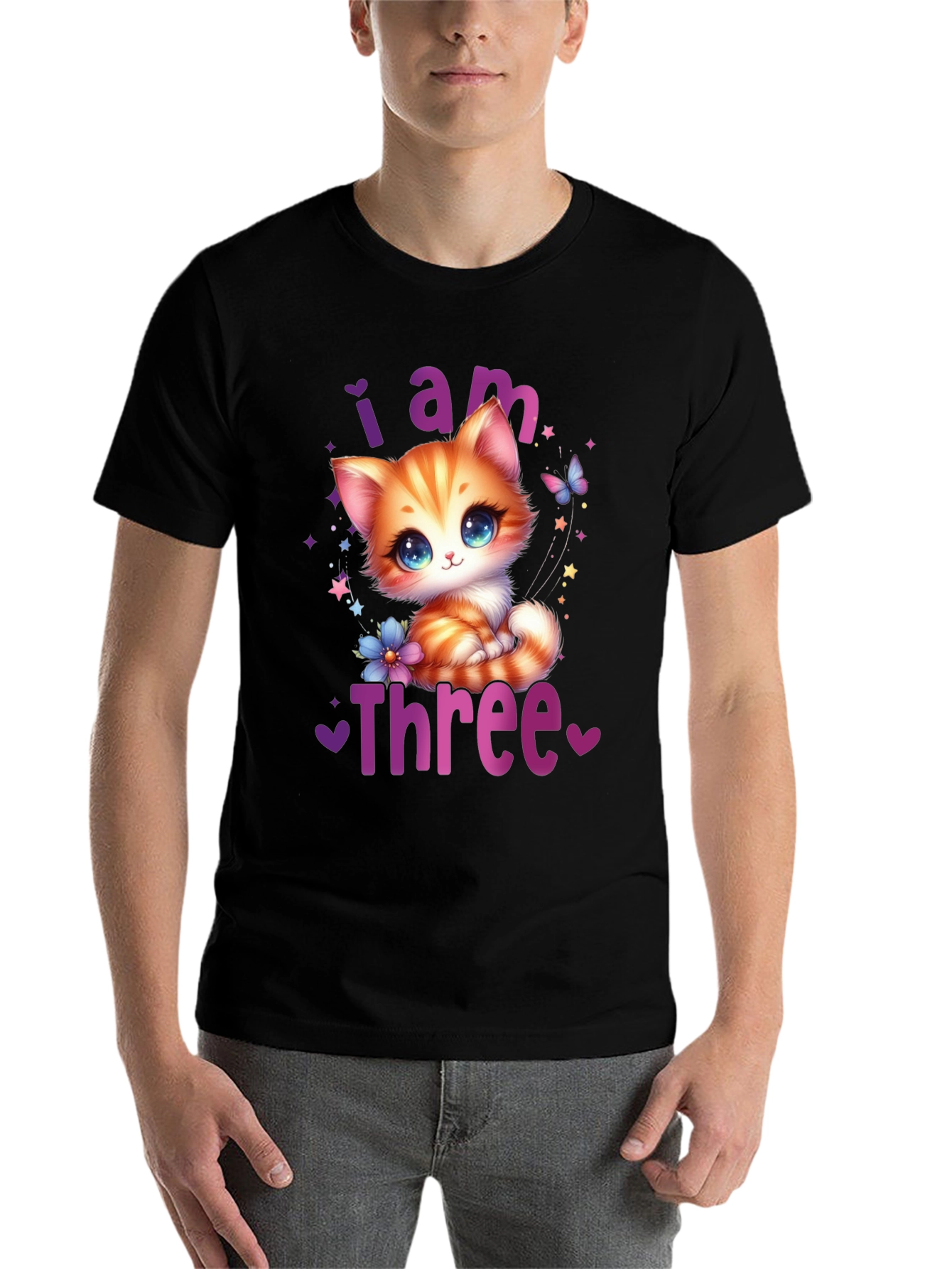 Black Cute "I am Three" Birthday Kitten T-Shirt view 7